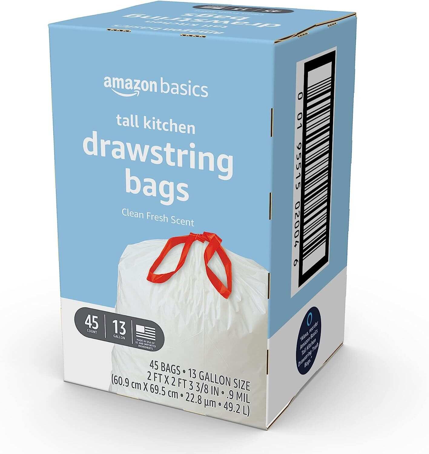 Tall Kitchen Drawstring Trash Bags, 13 Gallon, Unscented, 120 Count (Previously Solimo)
