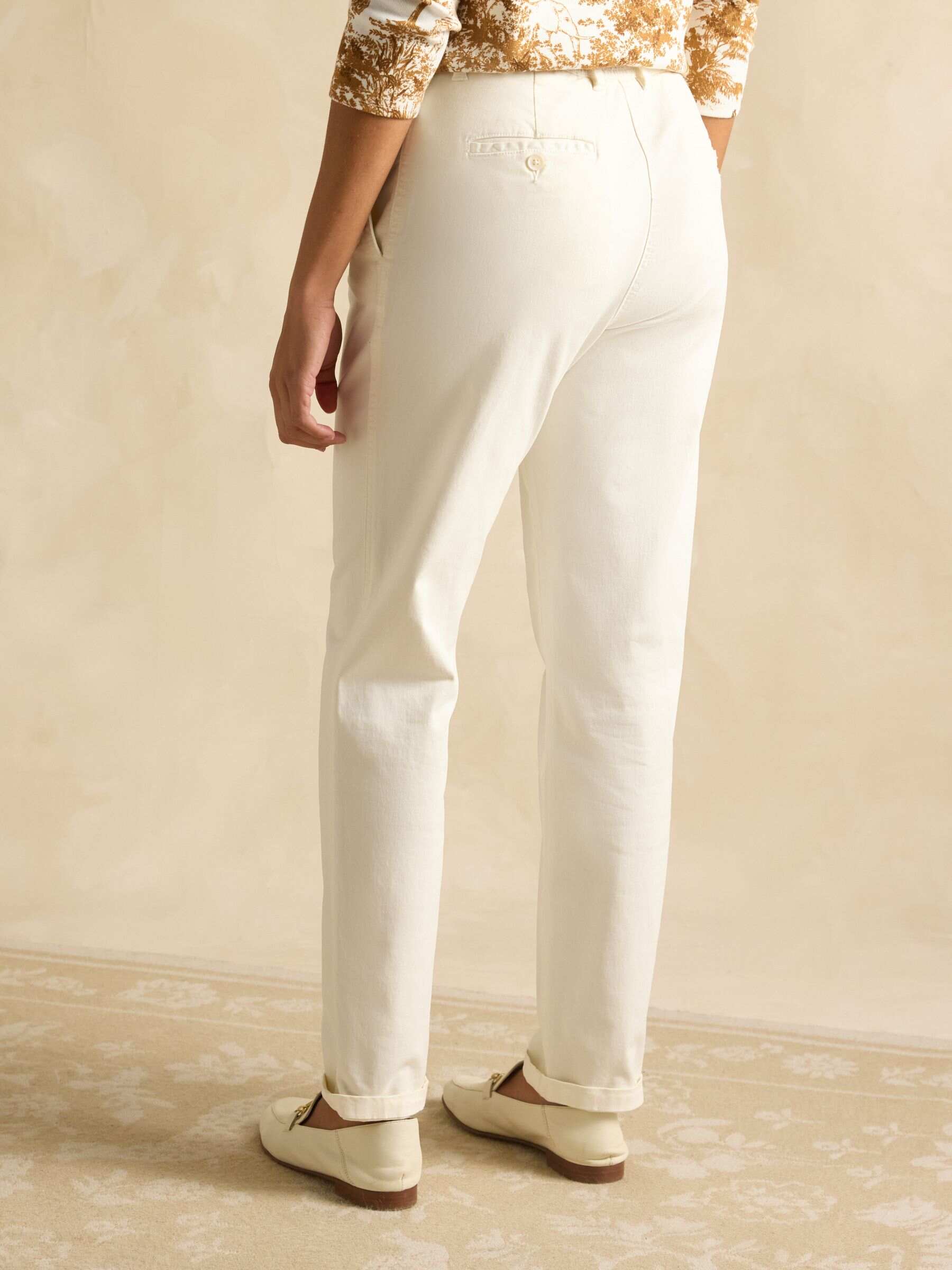 Slim Straight Cream Chino Trousers