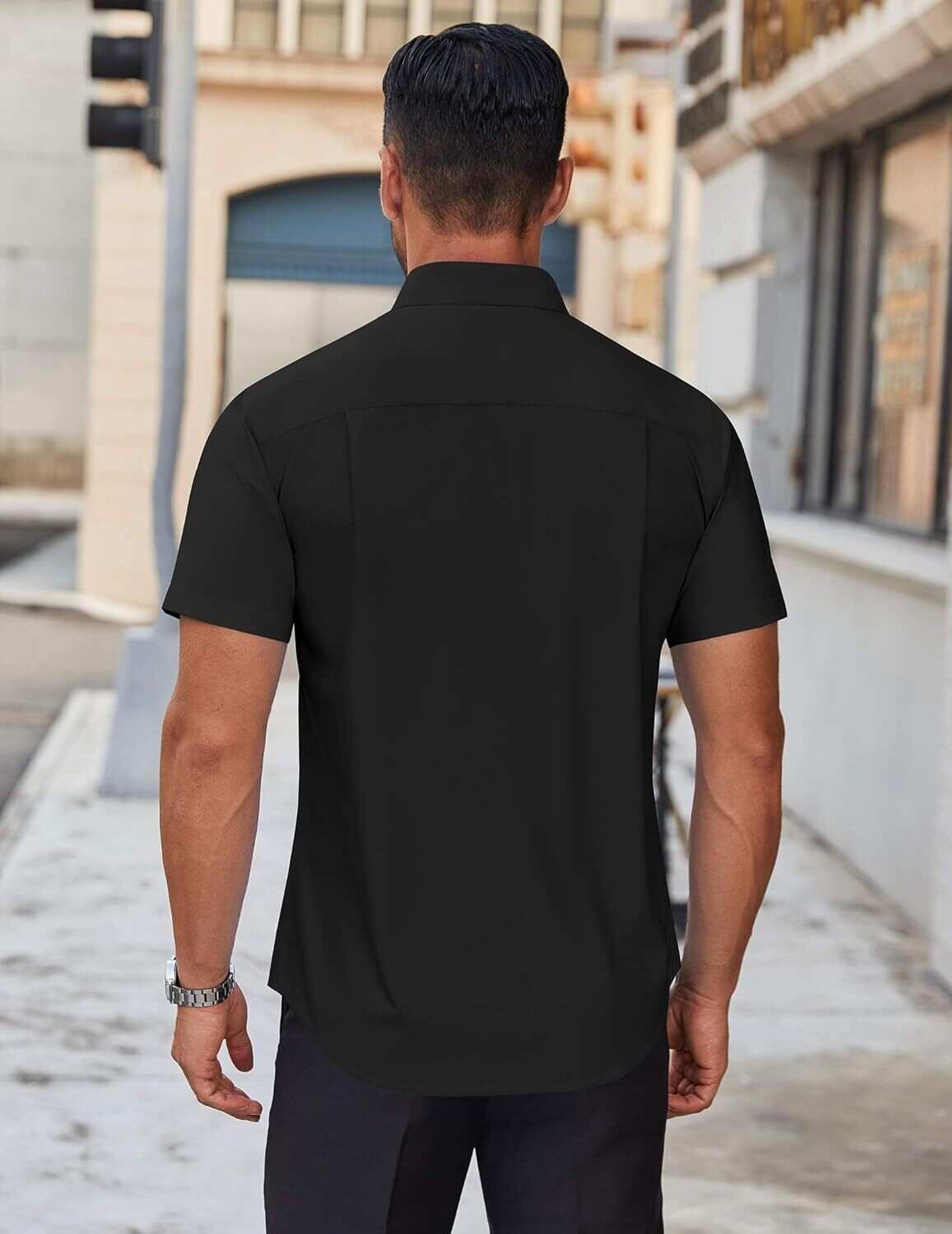 Mens Short Sleeve Dress Shirts Wrinkle Free Casual Button Down Shirts Summer Untucked Dress Shirt