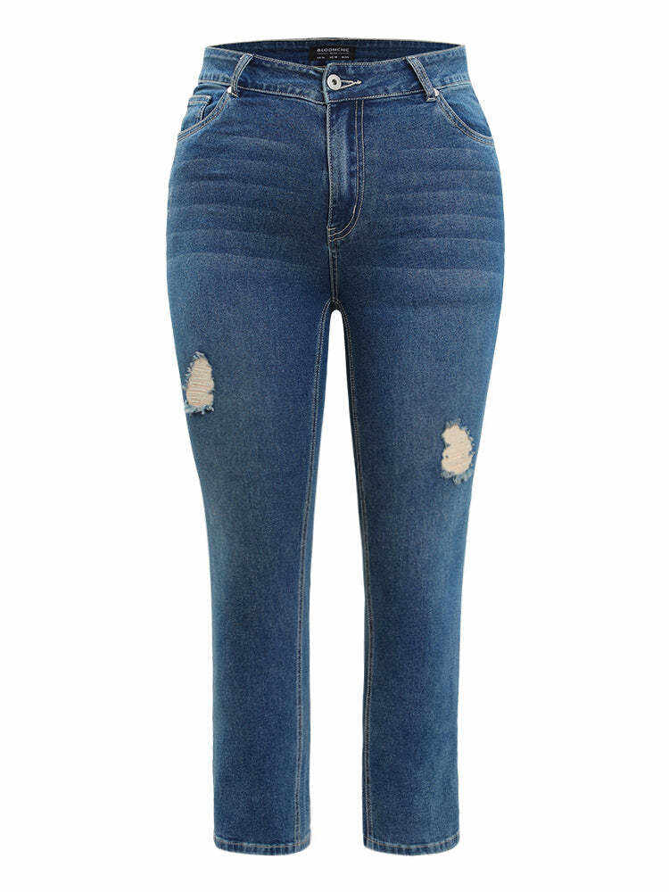 Straight Leg Very Stretchy High Rise Medium Wash Jeans