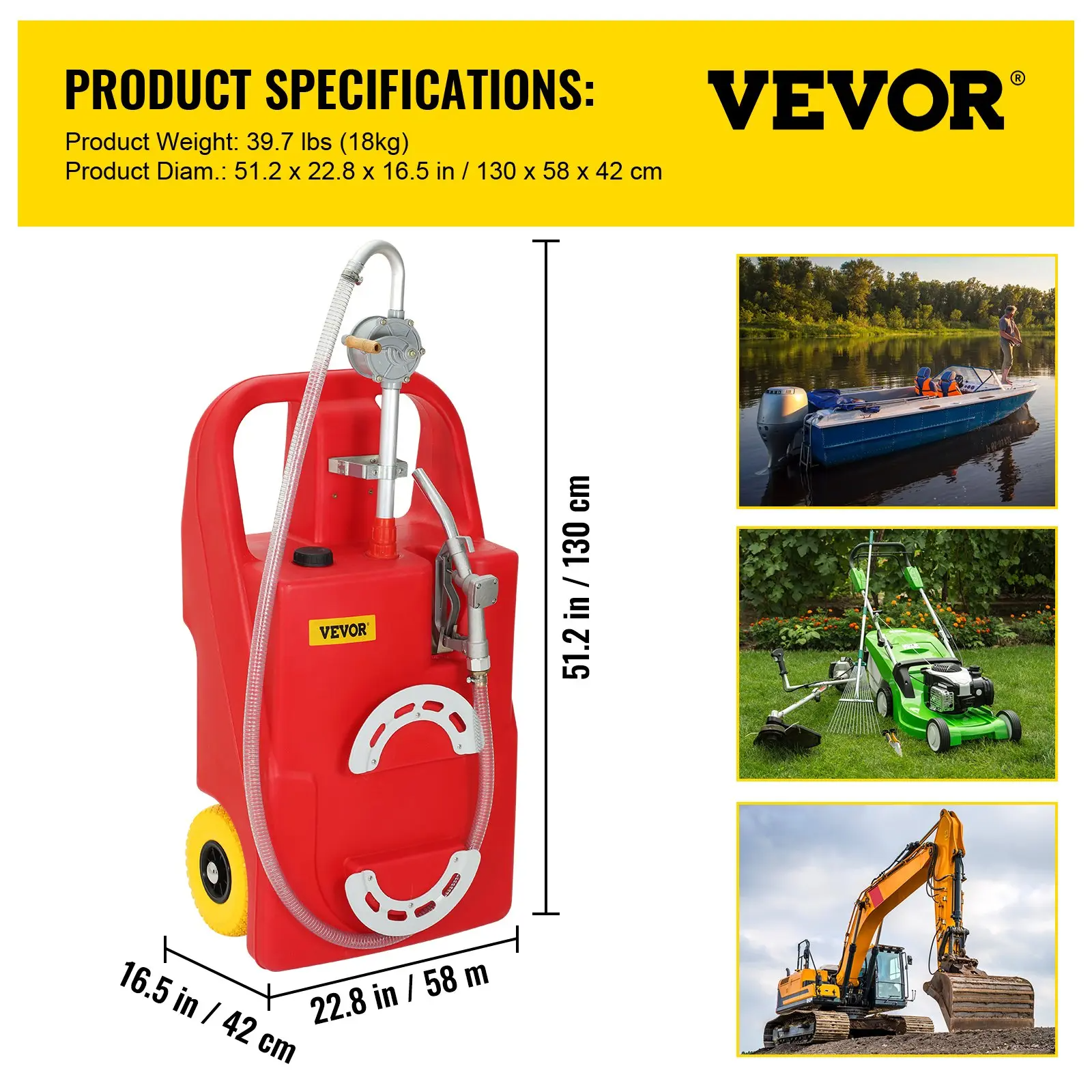 Fuel Caddy,, 32 Gallon, Portable Fuel Storage Tank On-Wheels, with 12V DC Transfer Pump, Gasoline Diesel Fuel Container with 8.2 ft Hose, Flow Rate 7L/min, for Trucks, Boats, Lawn Mowers