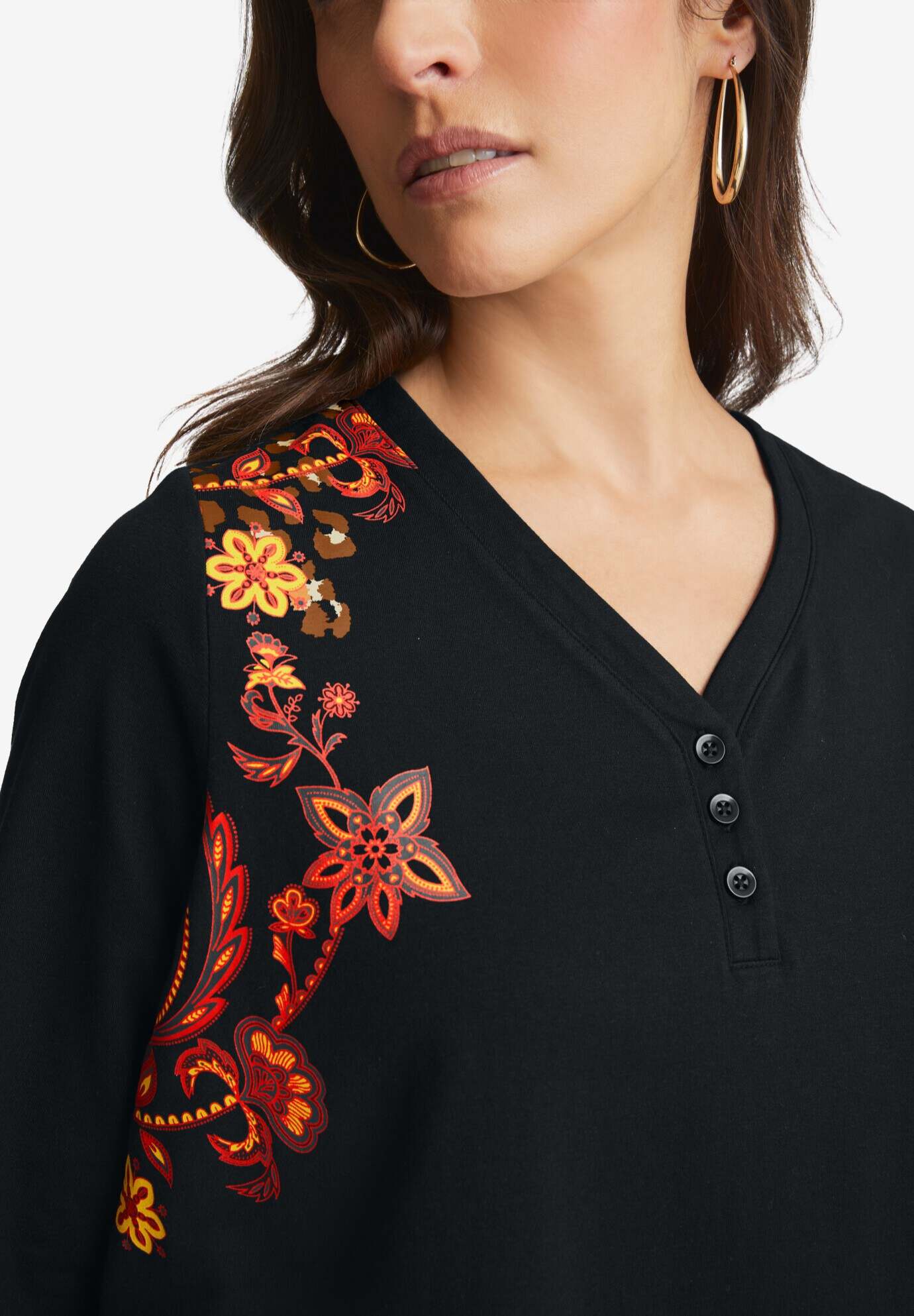 Stretch Cotton Henley Top