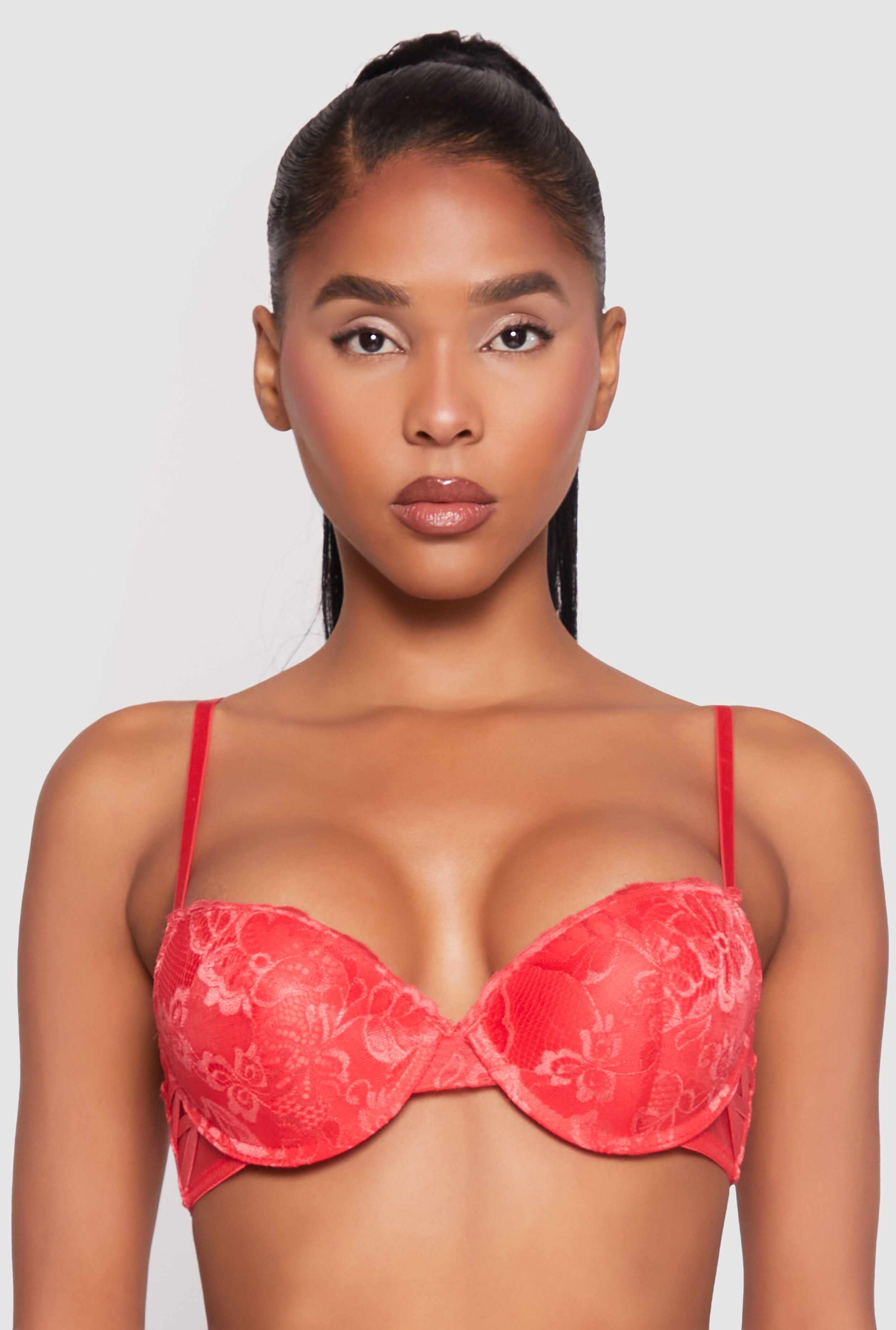 Caged Sides Lace Push Up Plunge Bra