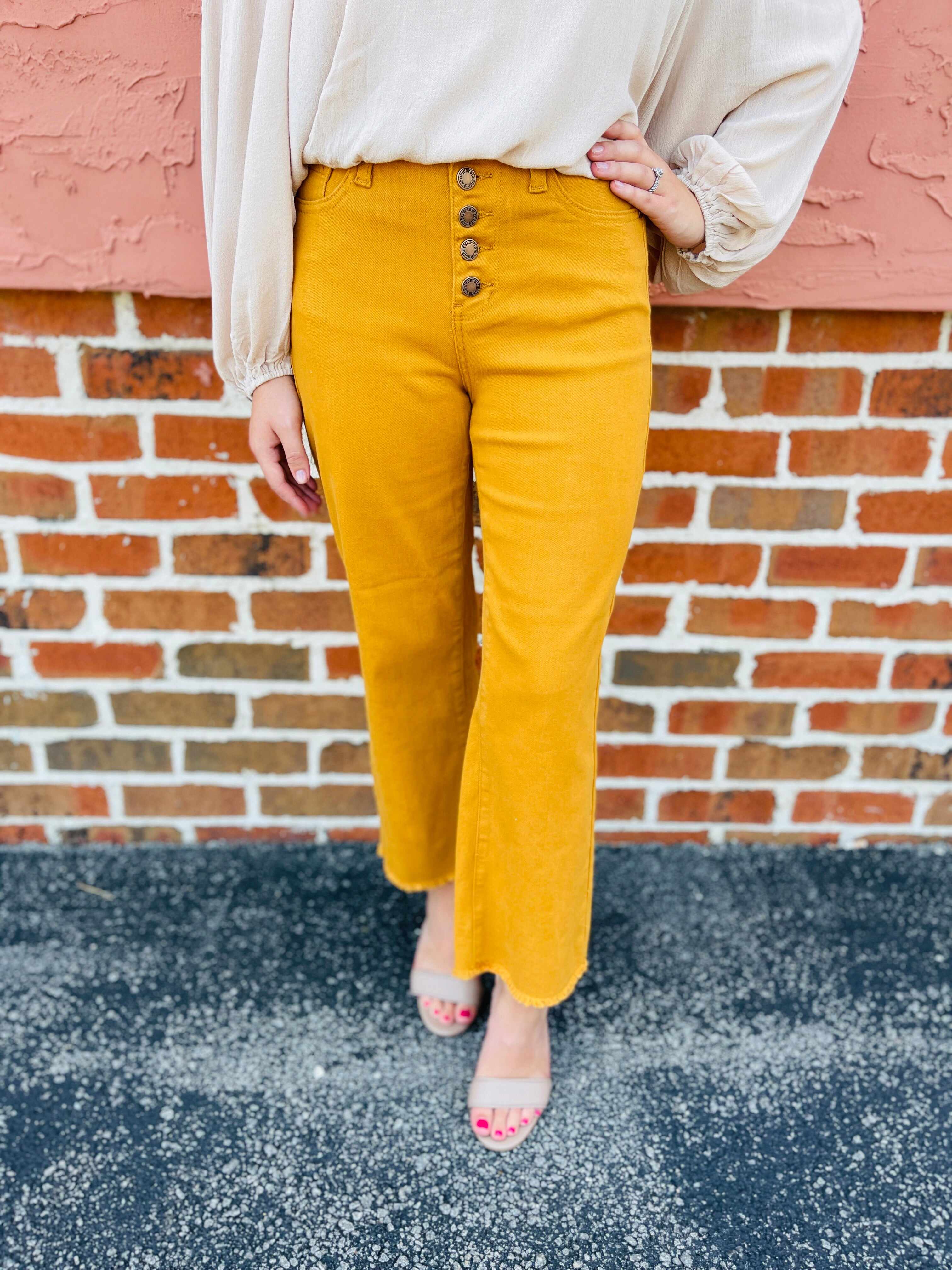 Plus/Reg Far And Wide Leg Mustard Jeans