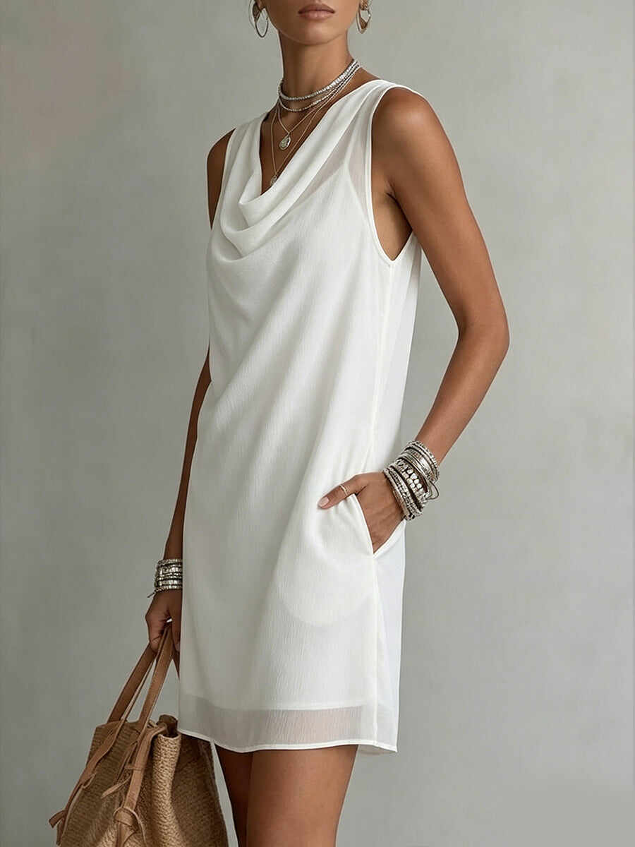 Women's Draped-neck Sleeveless Chiffon Dress