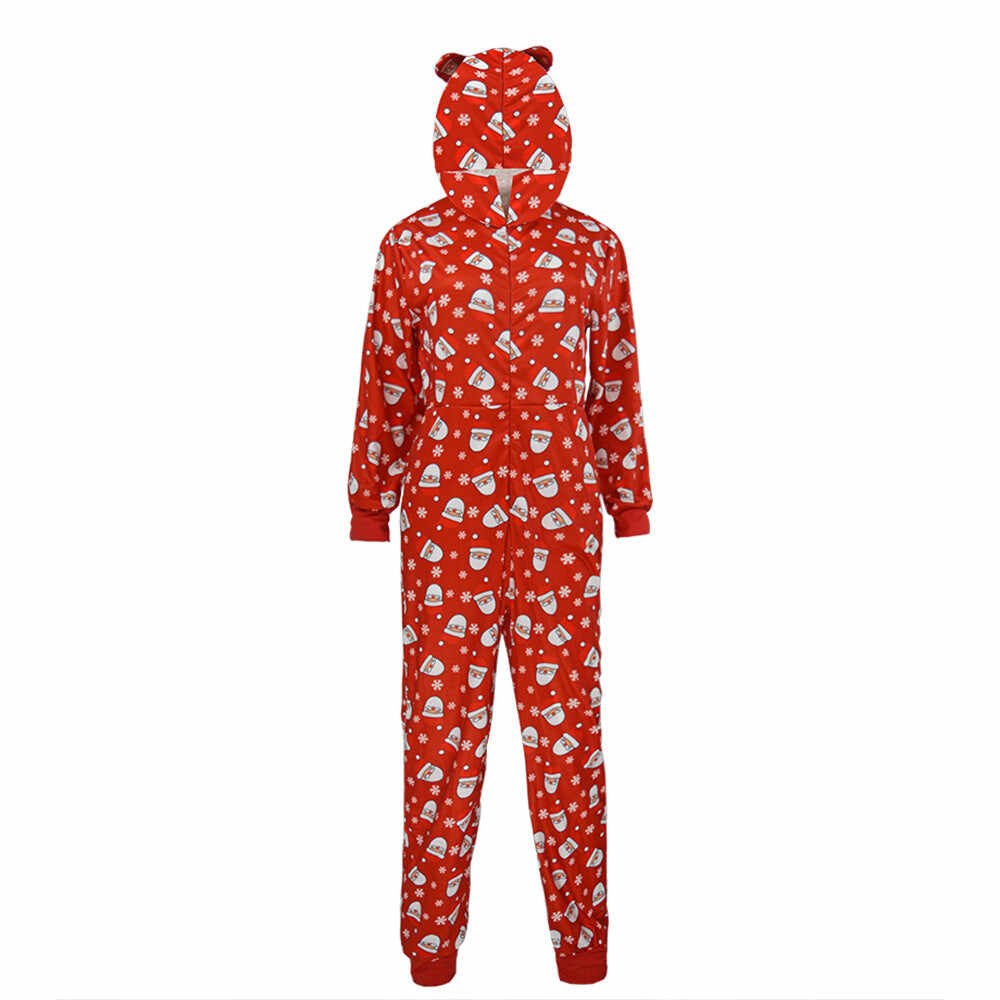 Family Parent-Child Christmas Long Sleeve Hooded Santa One-Piece Pajamas