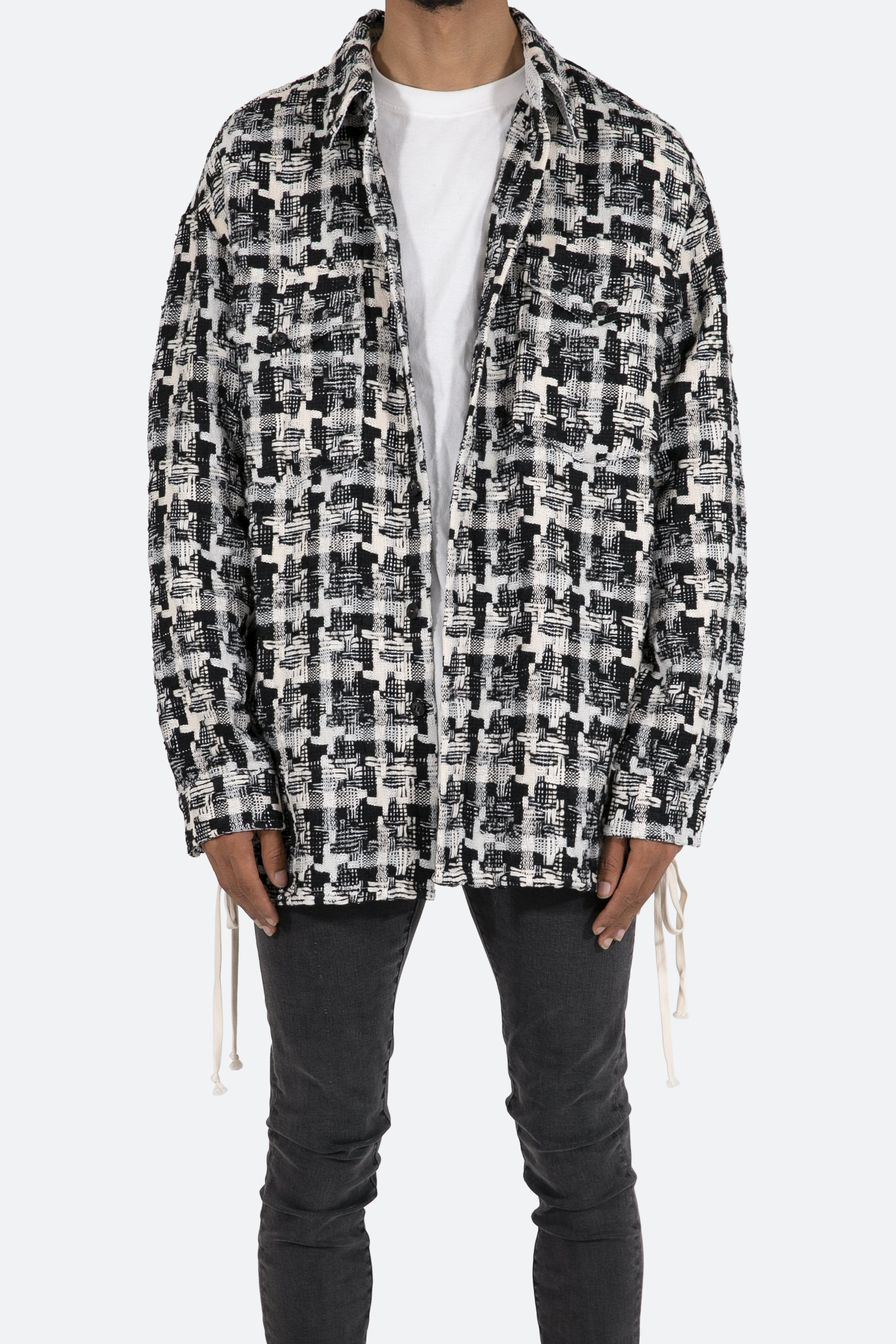 Laced Loose Woven Shirt - Black/White
