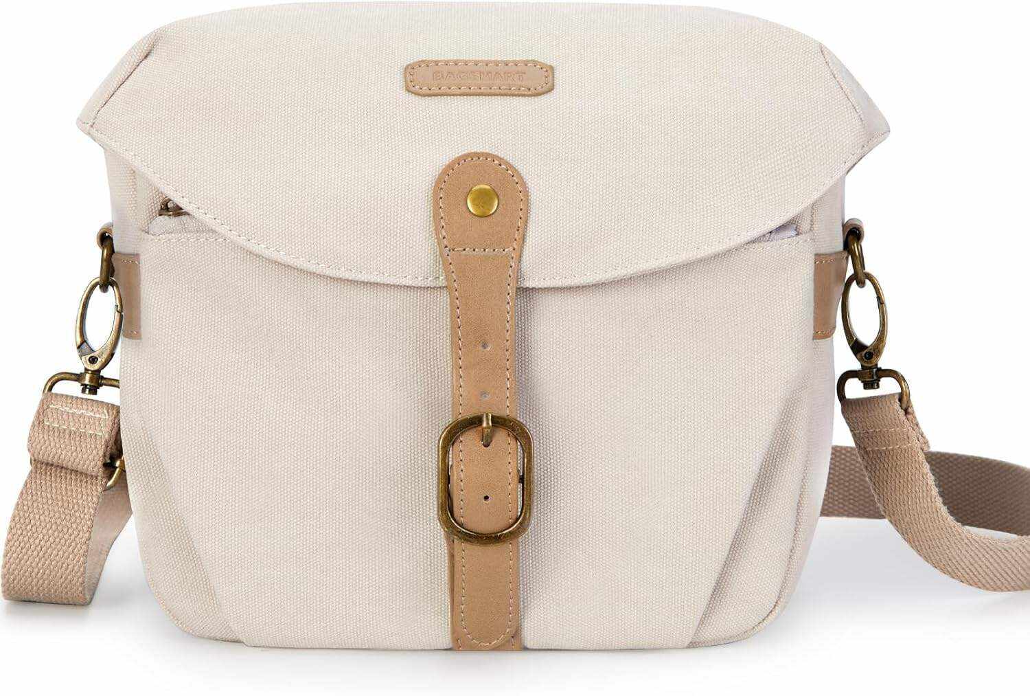 BAGSMART Camera Bag, SLR DSLR Canvas Camera Case, Vintage Padded Camera Shoulder Bag with Rain Cover for Women, Men, Black