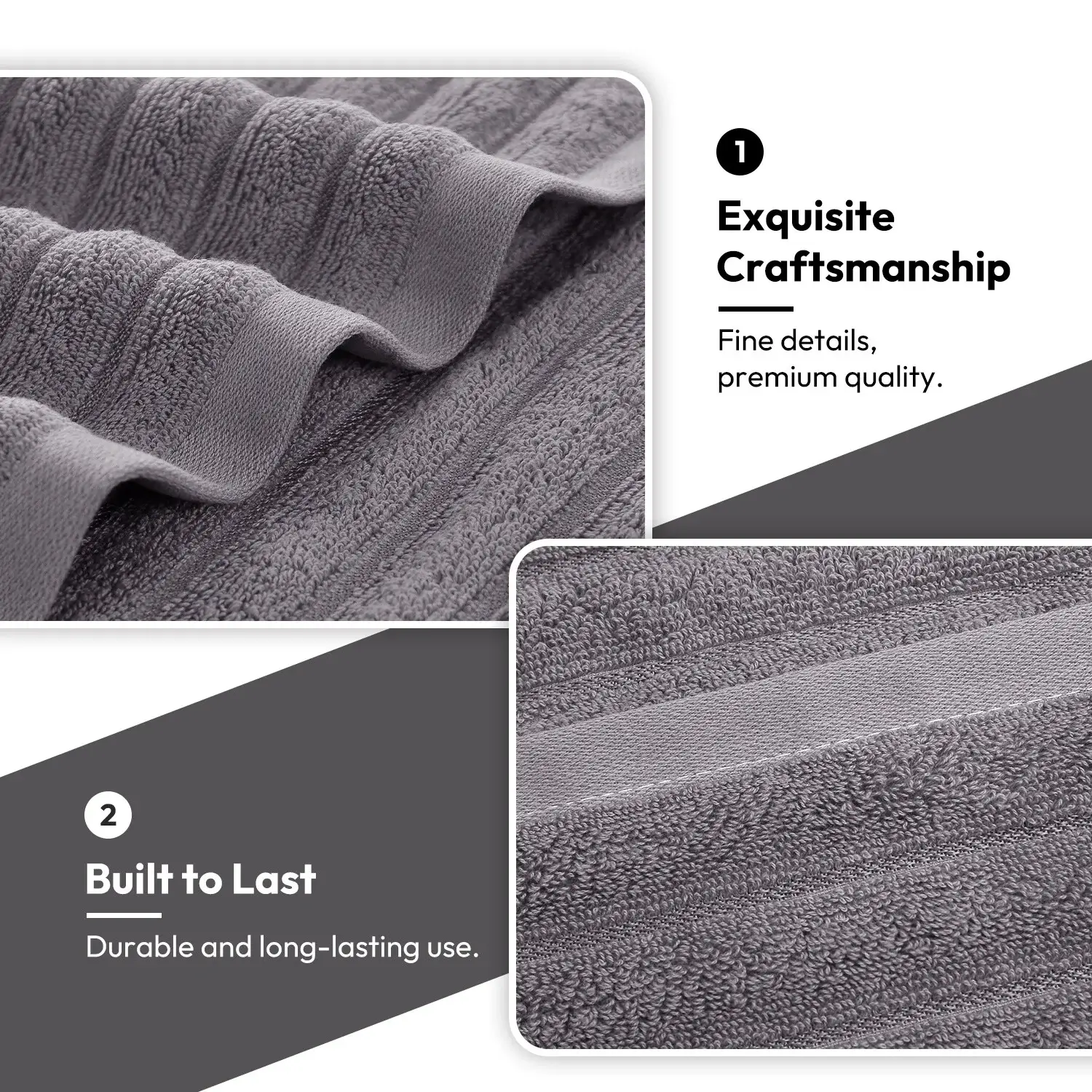 8 Piece Oversized Bath Towel Set, 100% Cotton Bath Towels, Highly Absorbant Bordered Towels