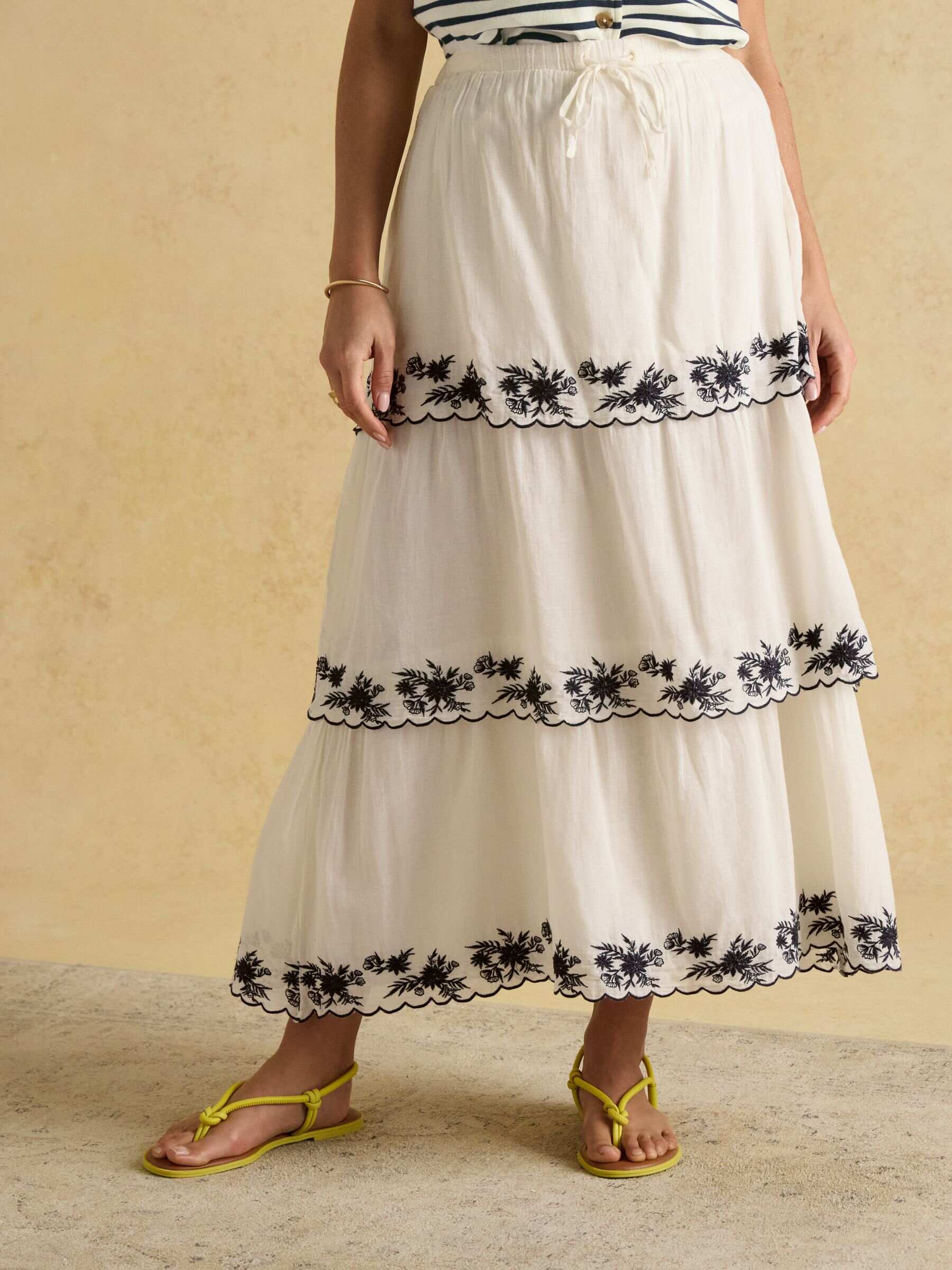 Tiered Cream Midi Skirt