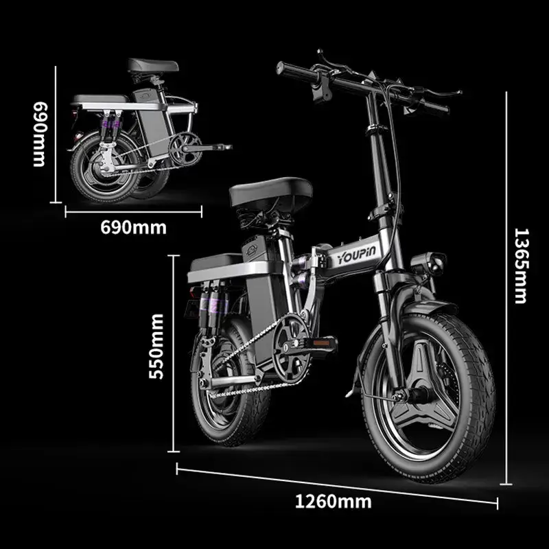 E-bike F12 Pro 48V12AH 400W Dual Motor Folding Ebike Aluminum alloy body, 14