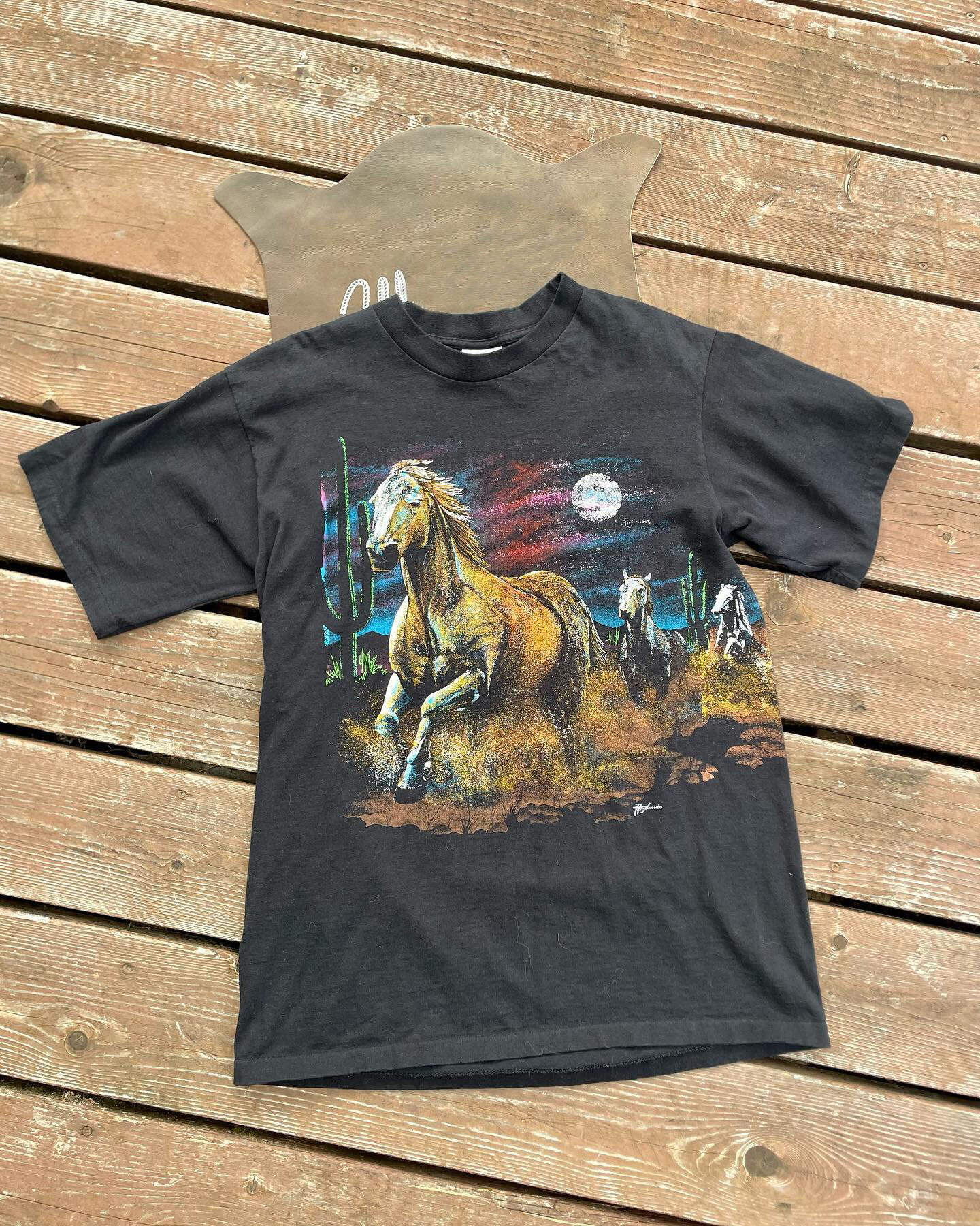Men's Casual Western Horse Denim Print Short Sleeve