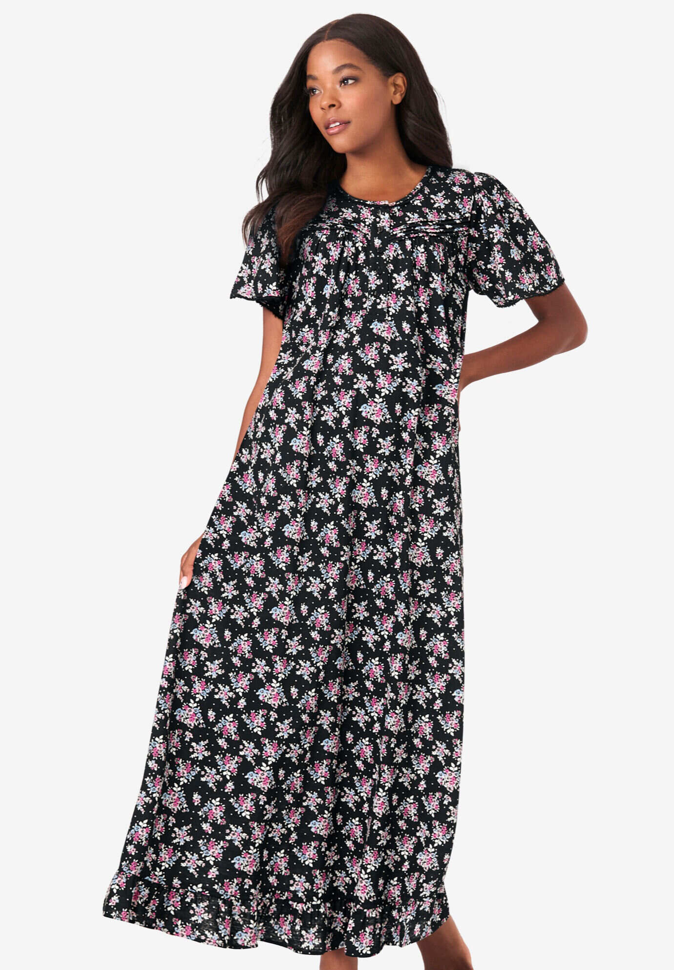 Long Floral Print Cotton Gown