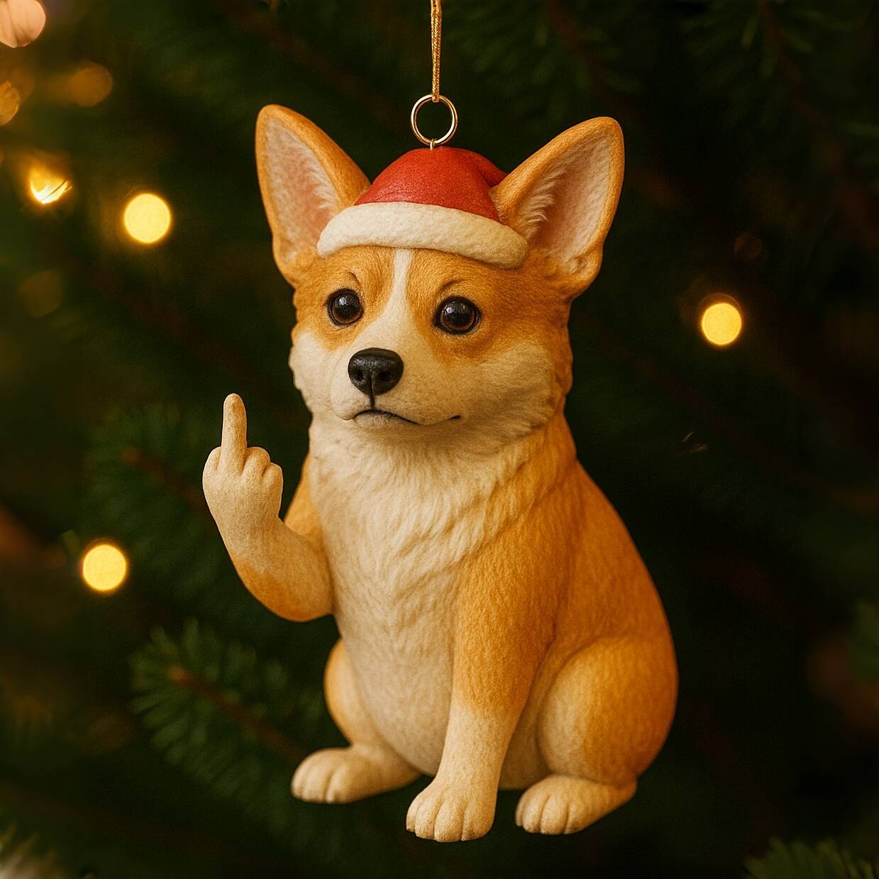 Middle Finger Puppy Christmas Ornament