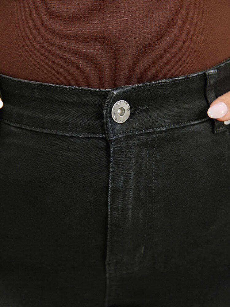 Very Stretchy High Rise Black Wash Floral Embroidered Jeans