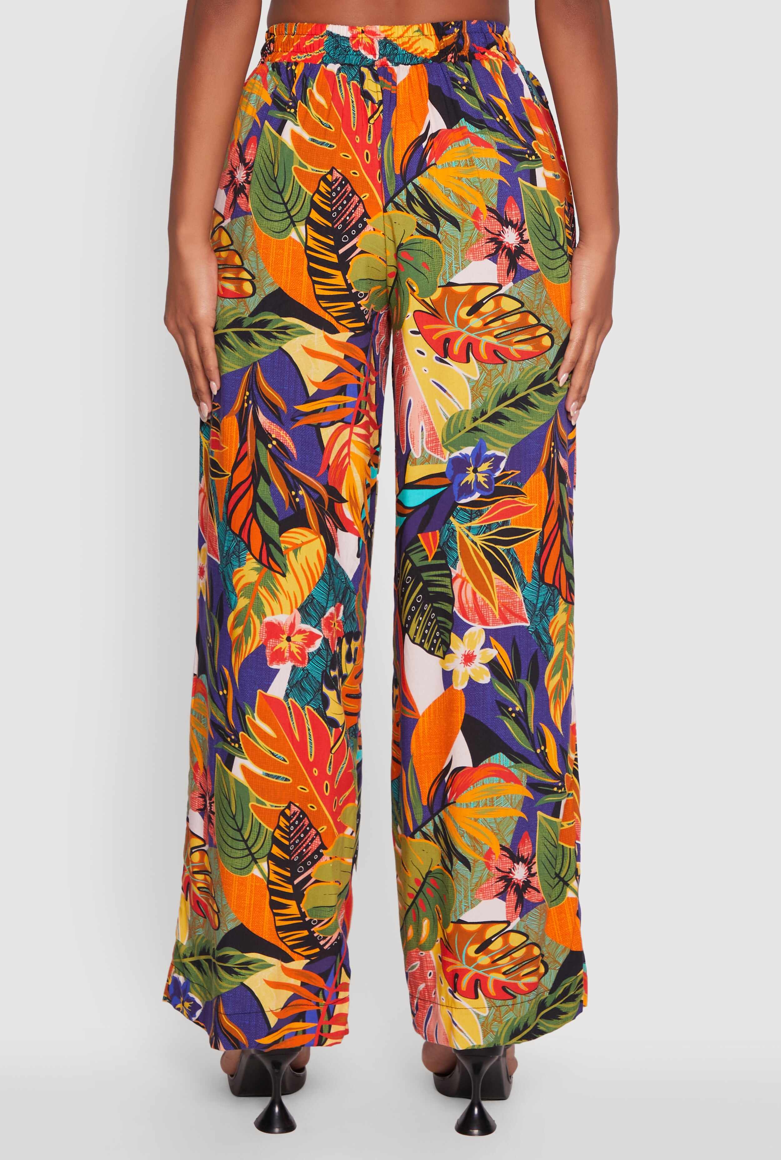 Trendy High Waisted Floral Wide Leg Pants