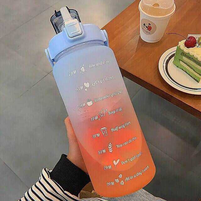 67.63oz/2L Large Capacity Gradient Color Plastic Straw Sports Water Bottle - Perfect for Outdoor Fitness!
