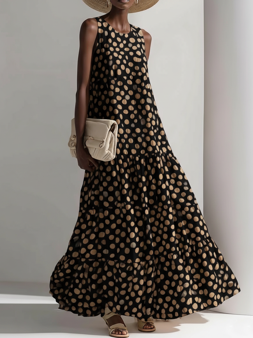 🔥Summer Arrivals🌟Retro Polka Dot Print Multi-layered Hem Maxi Dress