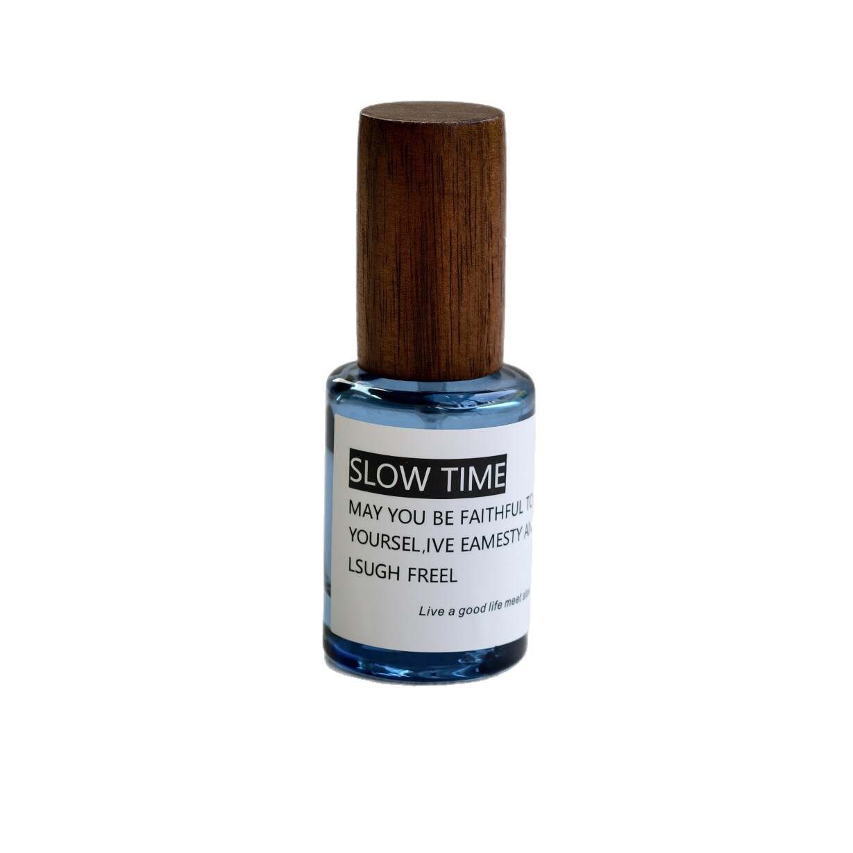 Slow Time Blue Glass Perfume Spray Bottle With Wooden Cap