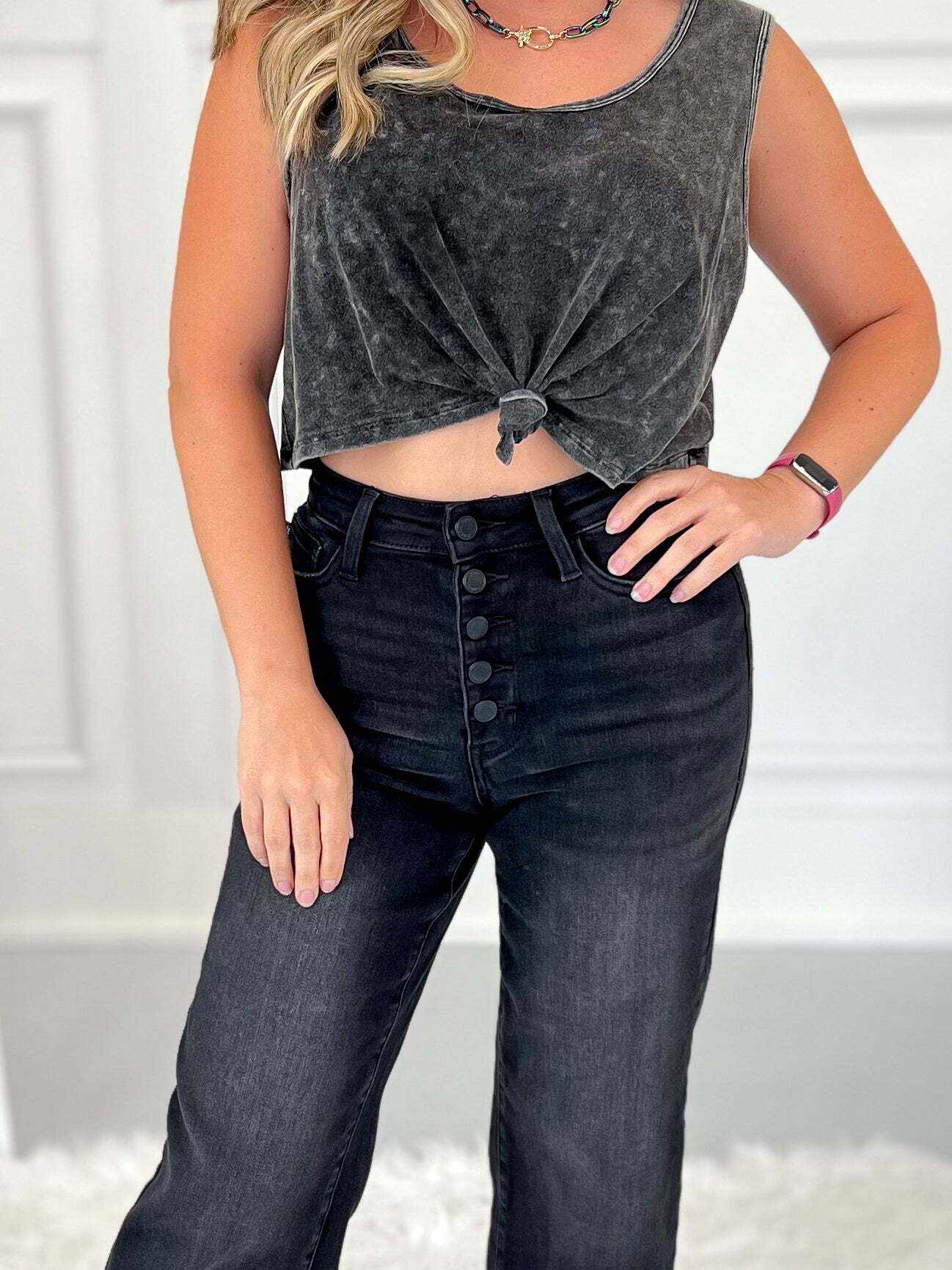 Ready To Rock - Christmas Button Fly Cropped Wide jeans- Final Sale