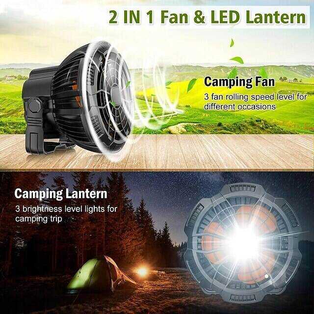 Outdoor Camping Fan and LED Light 2-in-1 Rechargeable Explosive Charging Camping Fan Light Tent Light Wild Fishing Portable Lighting