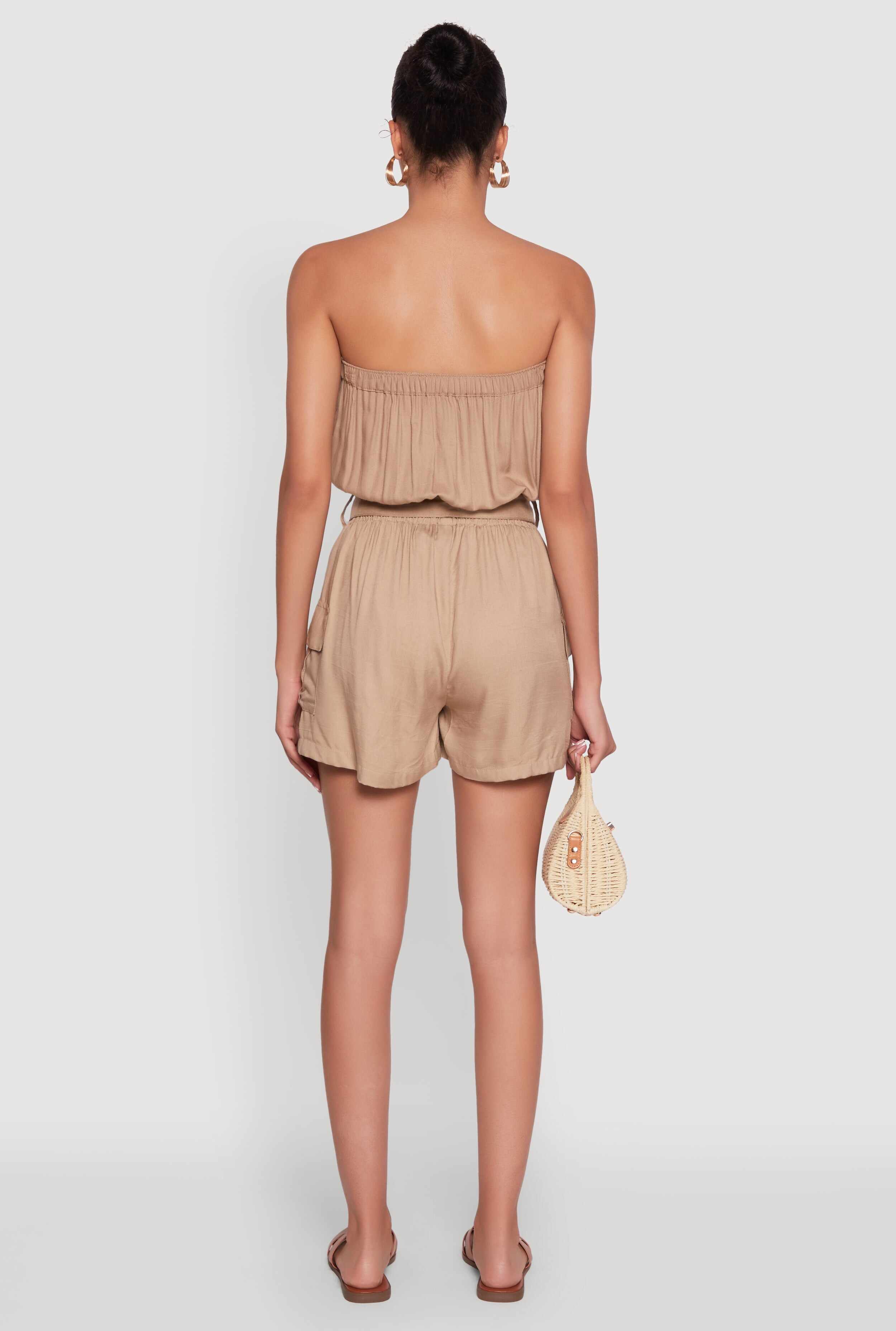 Sleeveless Tie Waist Belted Cargo Romper