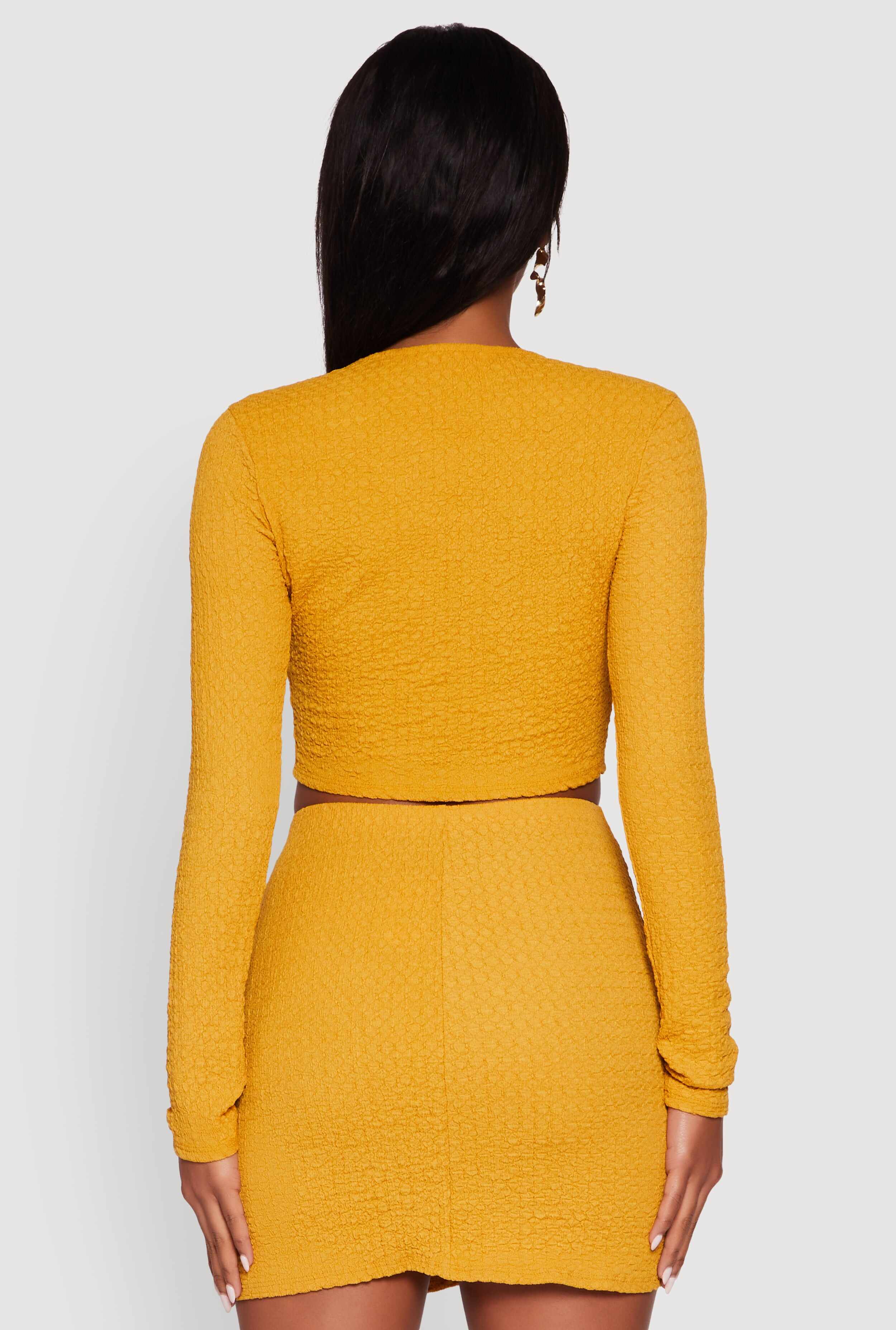 Textured Knit Cropped Blouse with Slit Front