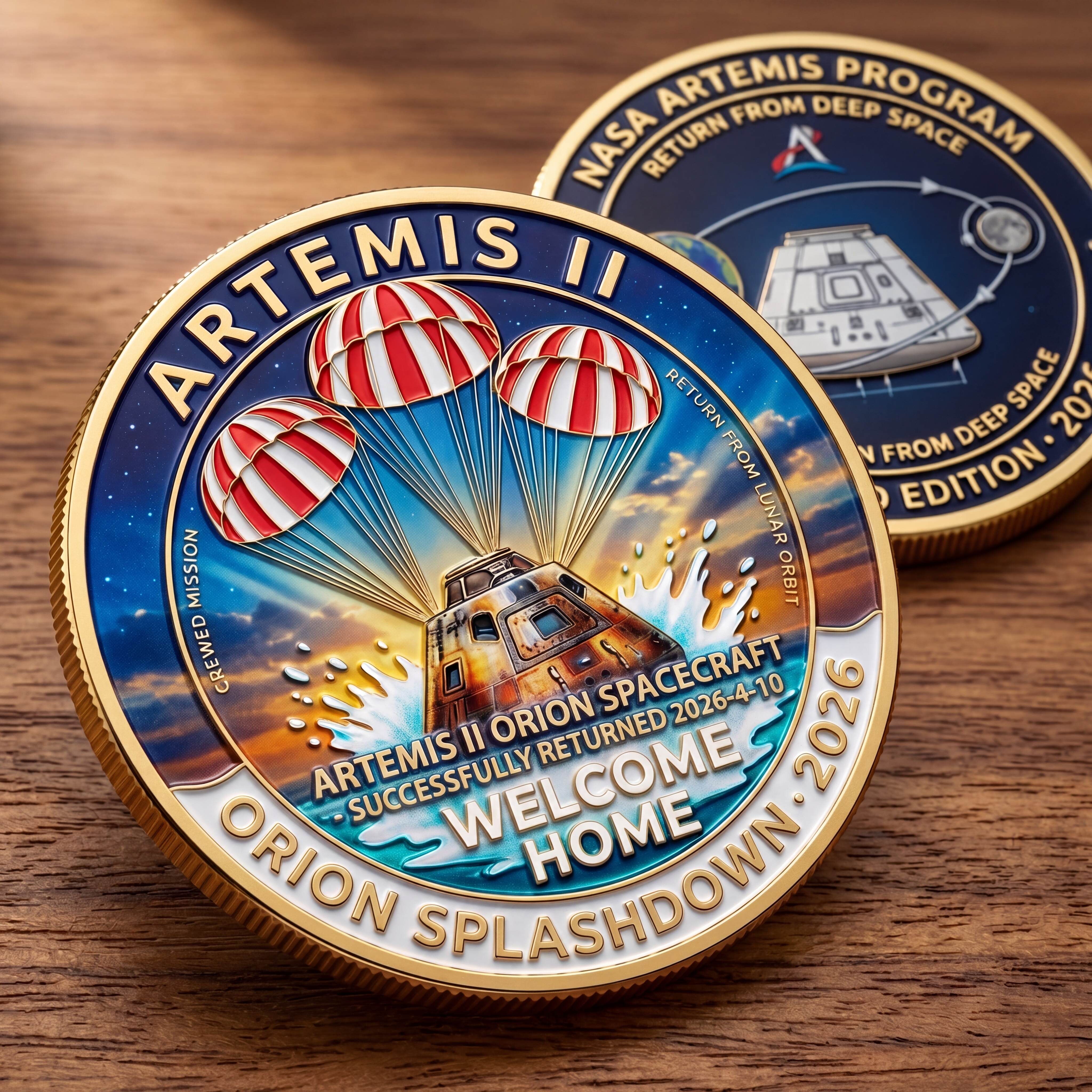 Artemis II Orion Spacecraft Splashdown Commemorative Coin