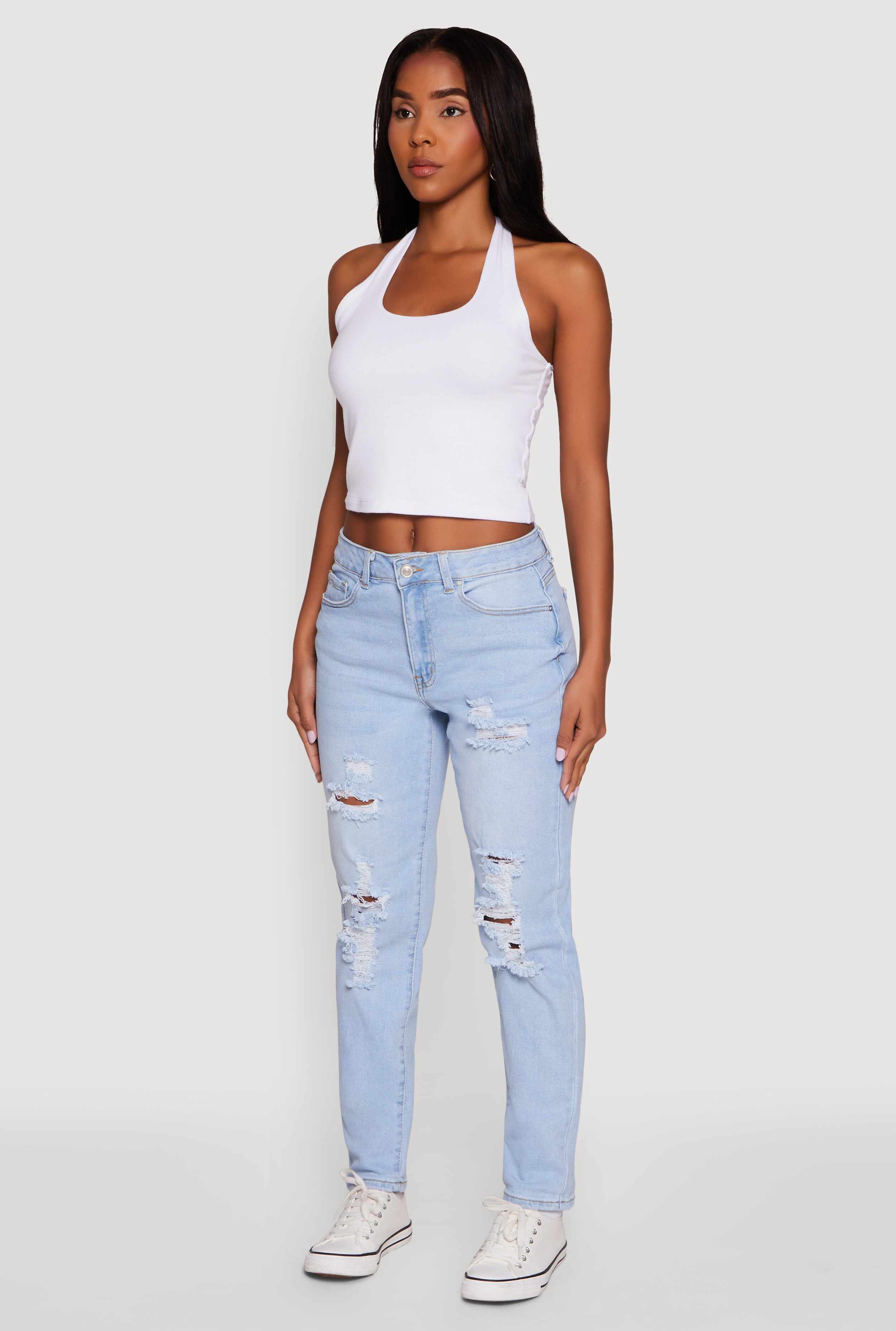WAX Mid Rise Boyfriend Cut Distressed Jeans