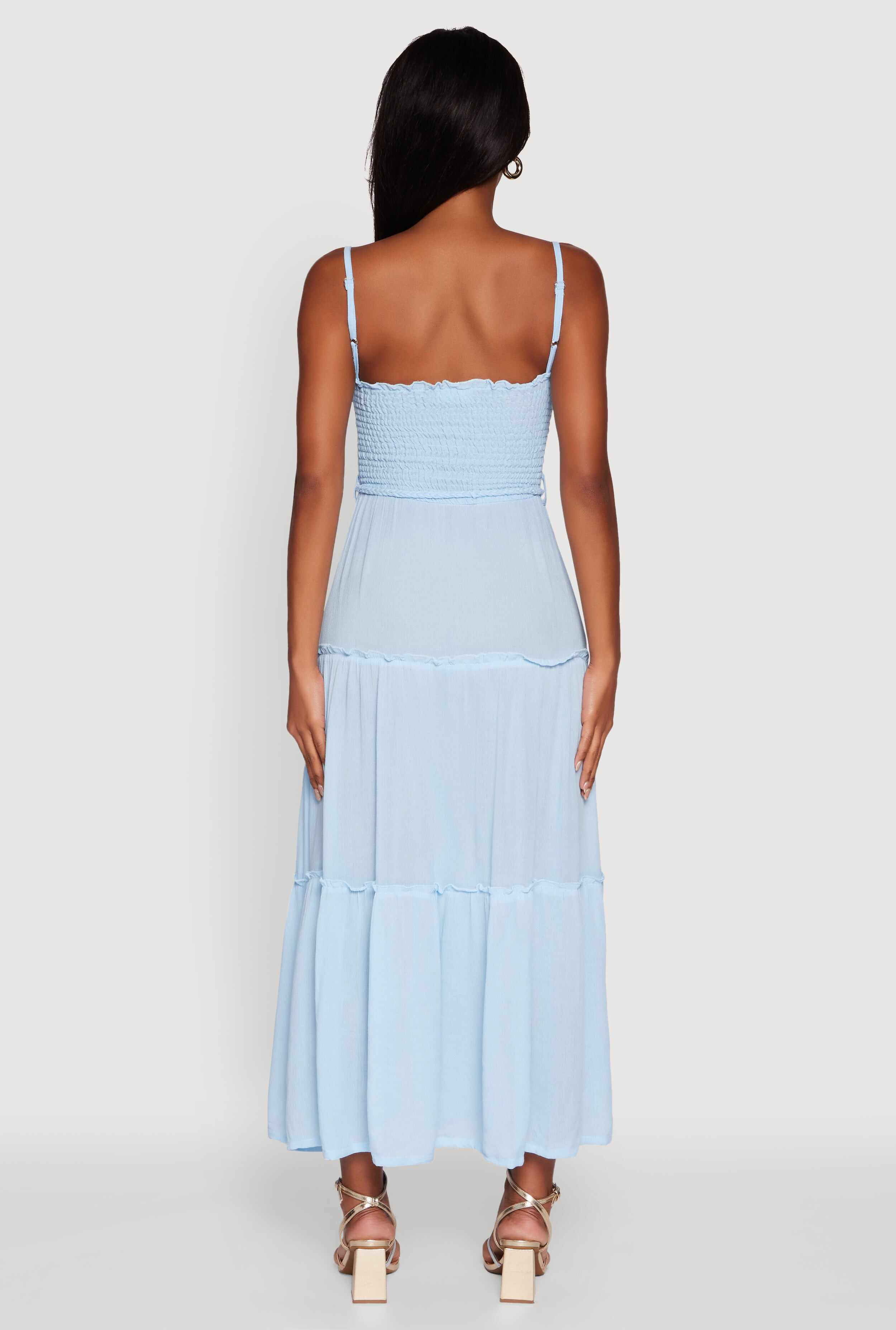 Tiered A-Line Maxi Dress with Tie Waist Belt