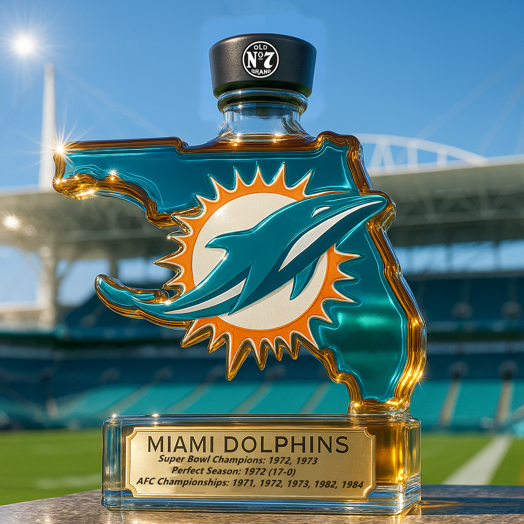 Miami Dolphins State Map Whiskey Bottle