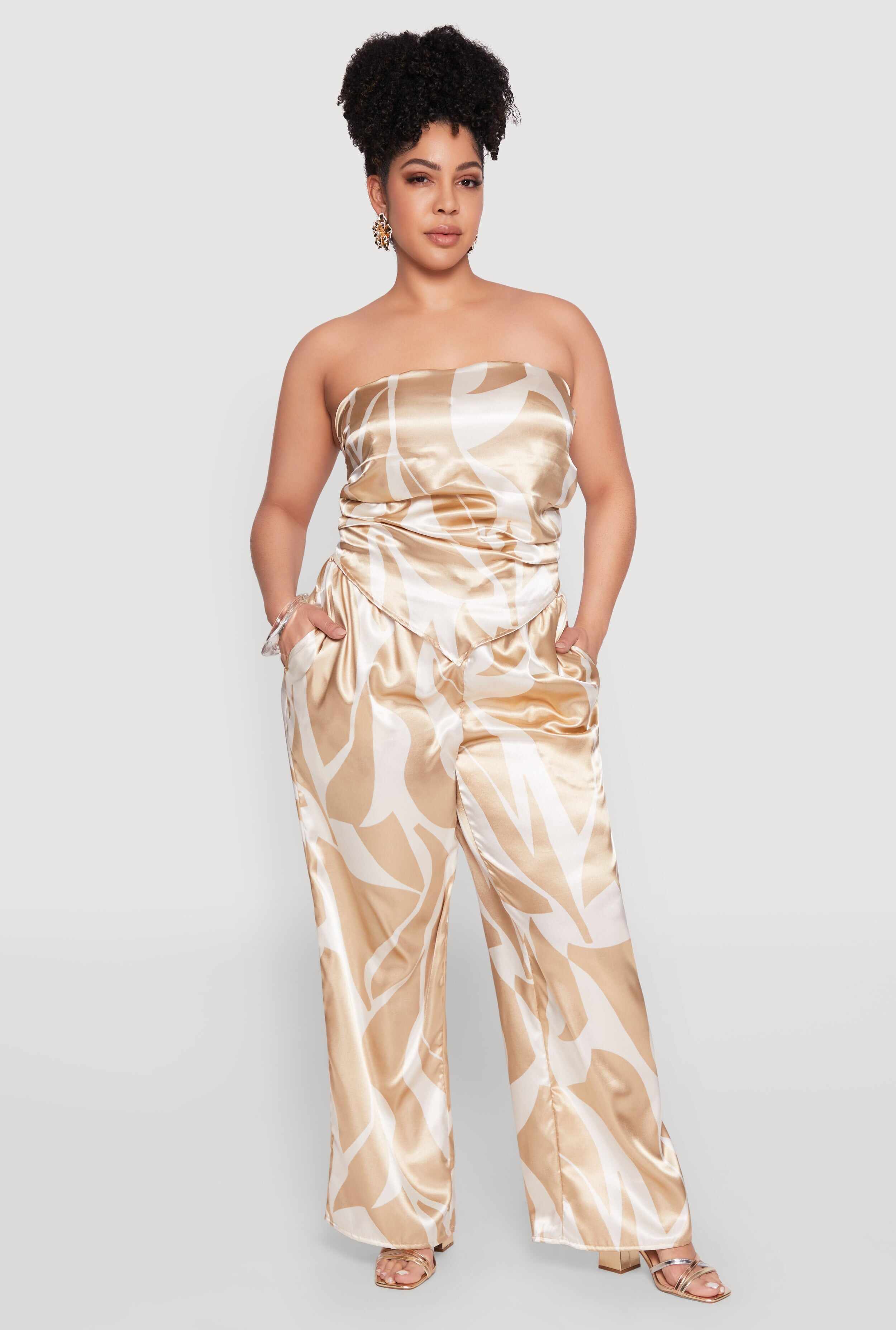 Plus Size Satin Scarf Print Tube Top