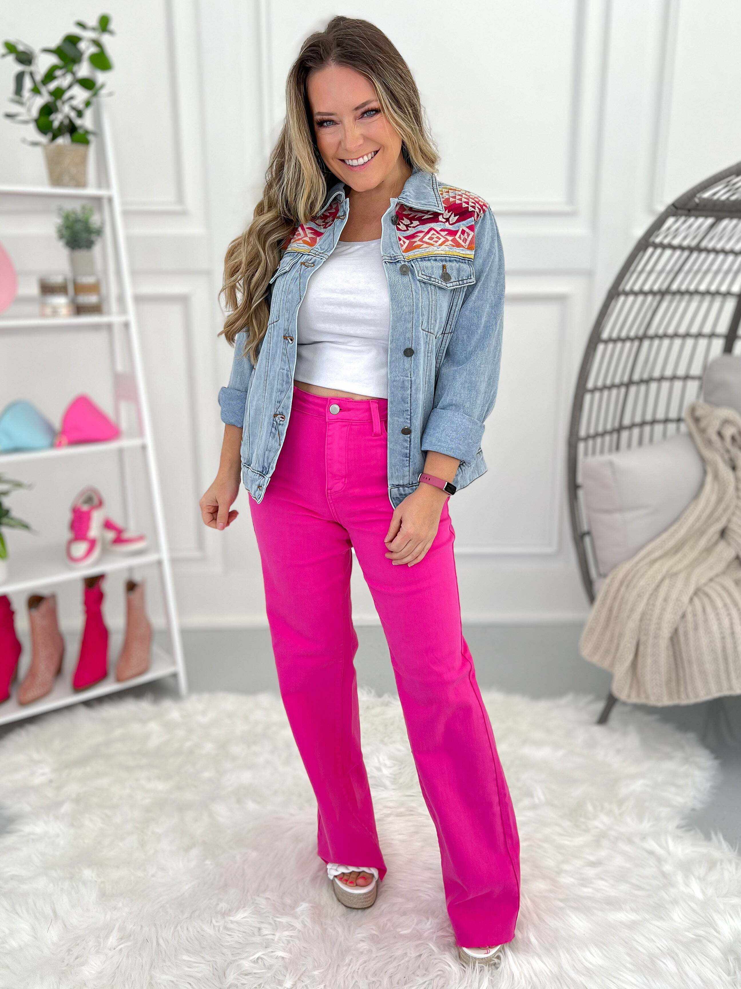 Young At Heart - Christmas 90's Straight Leg Hot Pink Dyed Jeans - Final Sale