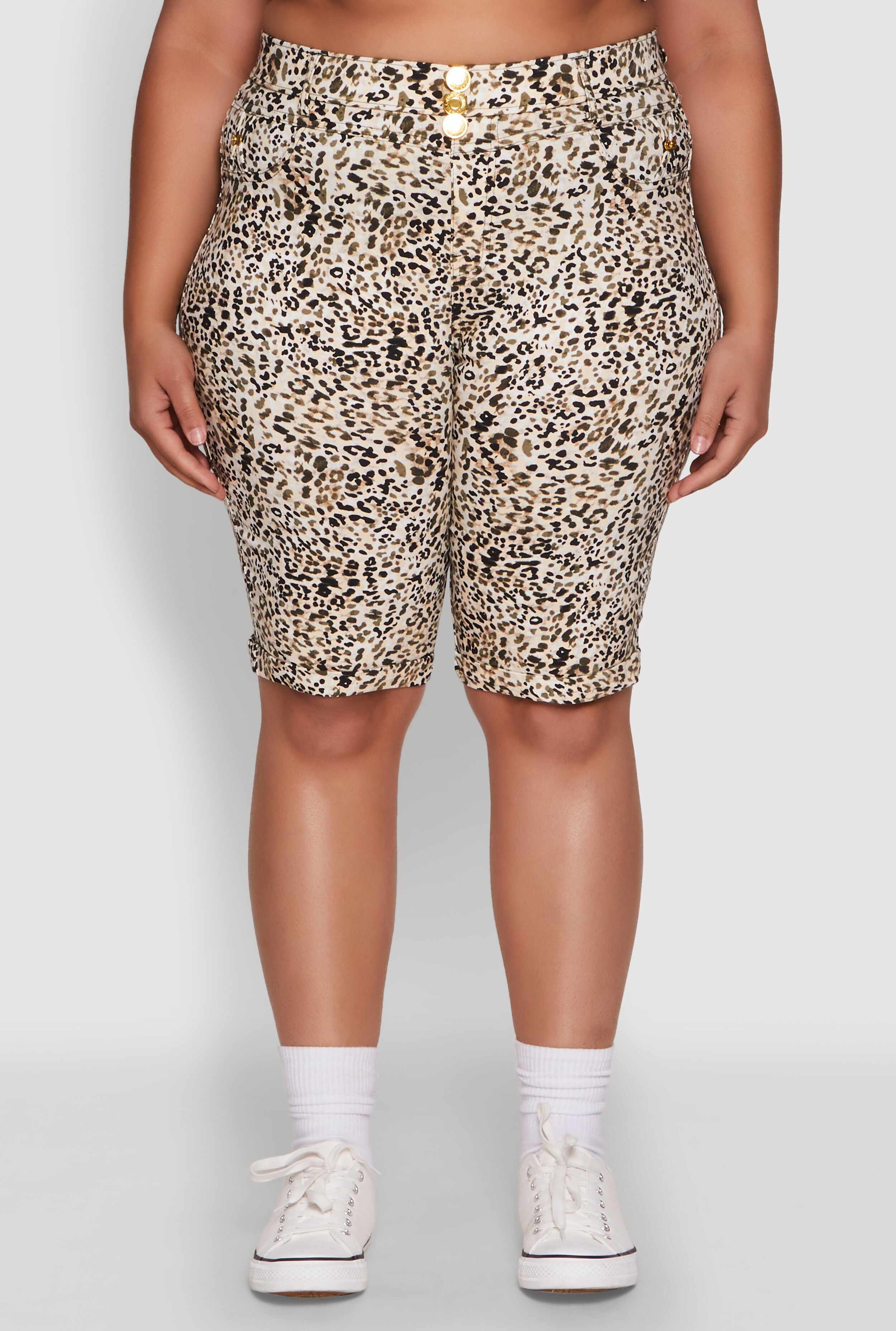 Plus Size Trendy High Waisted Bermuda Shorts