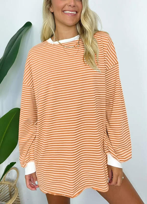 🔥Summer Arrivals🌟🌈Women's Casual Striped Crewneck Oversized Pullover