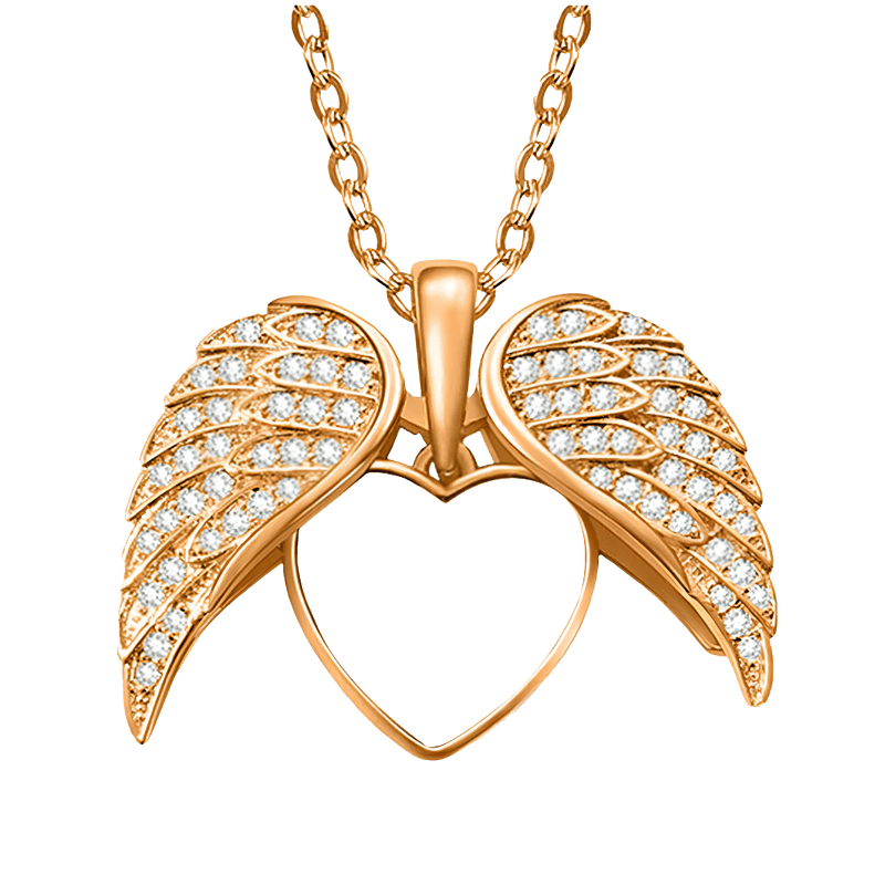 Heart Shape Angel Wing Photo Locket Necklace Anniversary Birthday Gift for Women