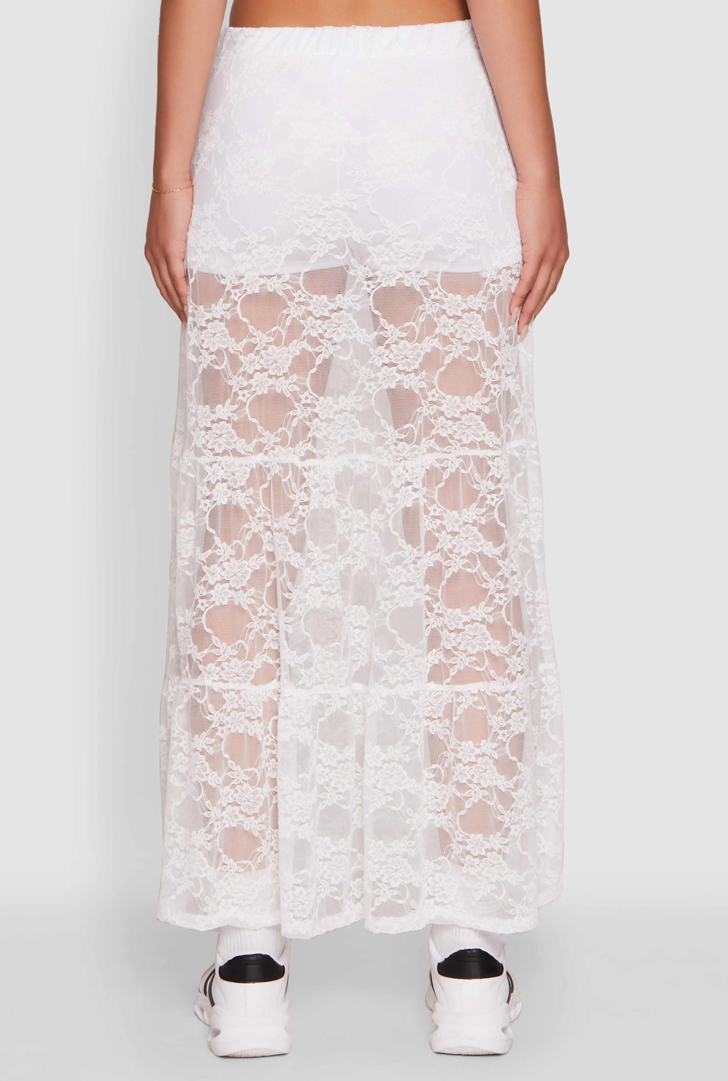 Chic High Waisted Maxi Tiered Lace Skirt
