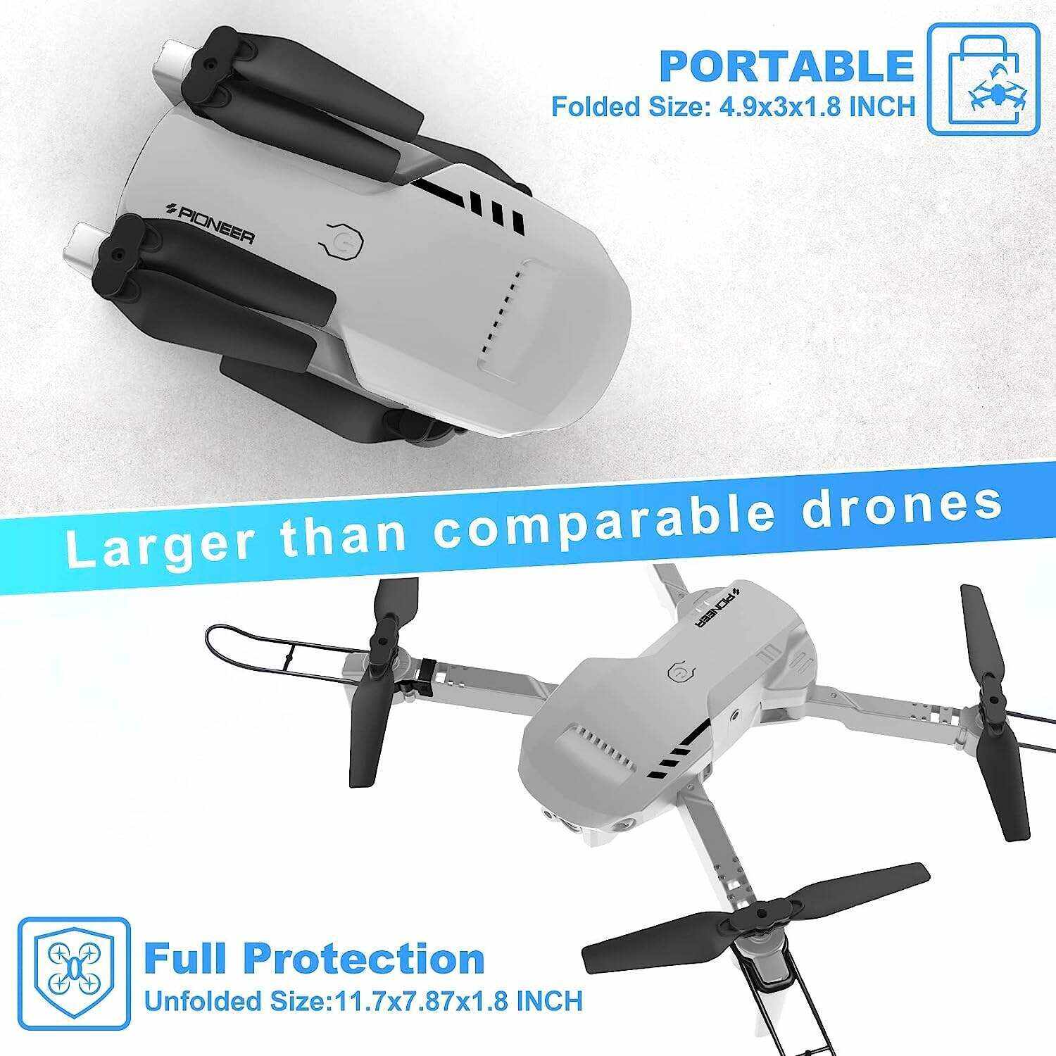 Mini Drone with Camera - 1080P HD FPV Foldable Drone with Carrying Case, 2 Batteries, 90° Adjustable Lens, One Key Take Off/Land, Altitude Hold, 360° Flip, Toys Gifts for Kids and Adults