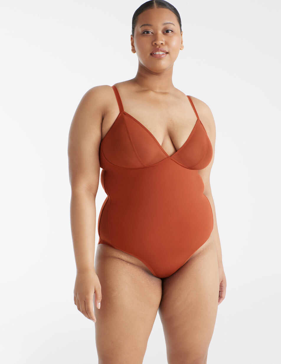 Mesh Deep V Bodysuit (Sheer Cups)
