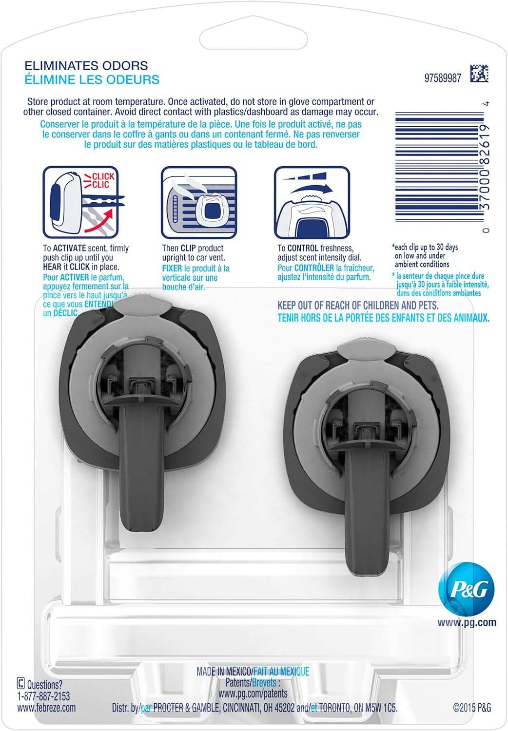 Febreze Car Air Fresheners, New Car Scent, Odor Eliminator for Strong Odors Car Vent Clips (2 Count)