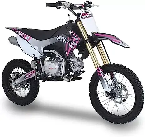 SYX MOTO Whip 125cc Kick Start Dirt Bike 4-Stroke Gas Powered Off Road Pit Bike（Pink）
