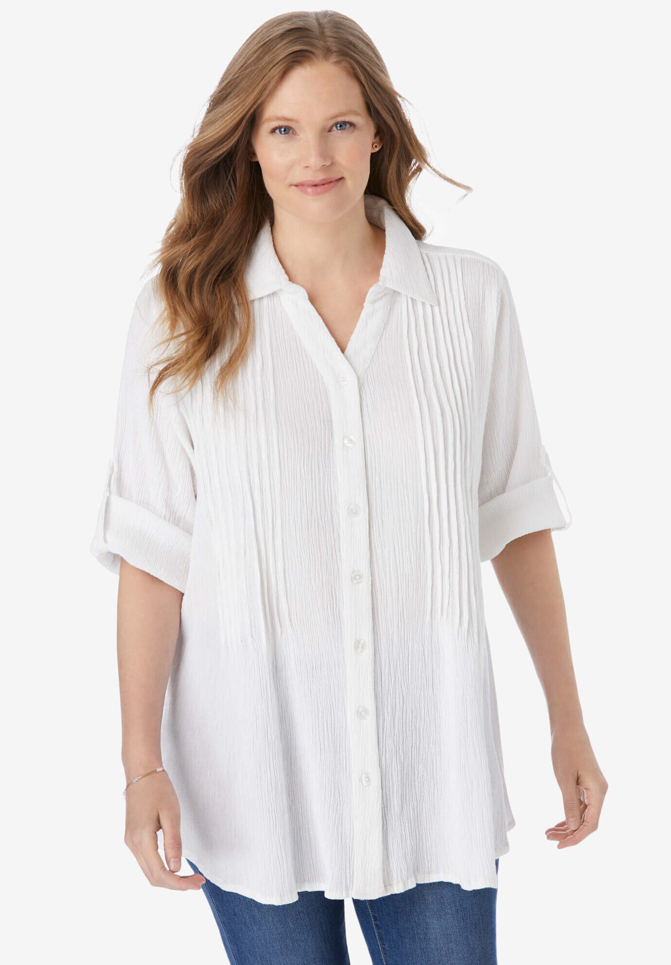 Pintucked Button Down Gauze Shirt