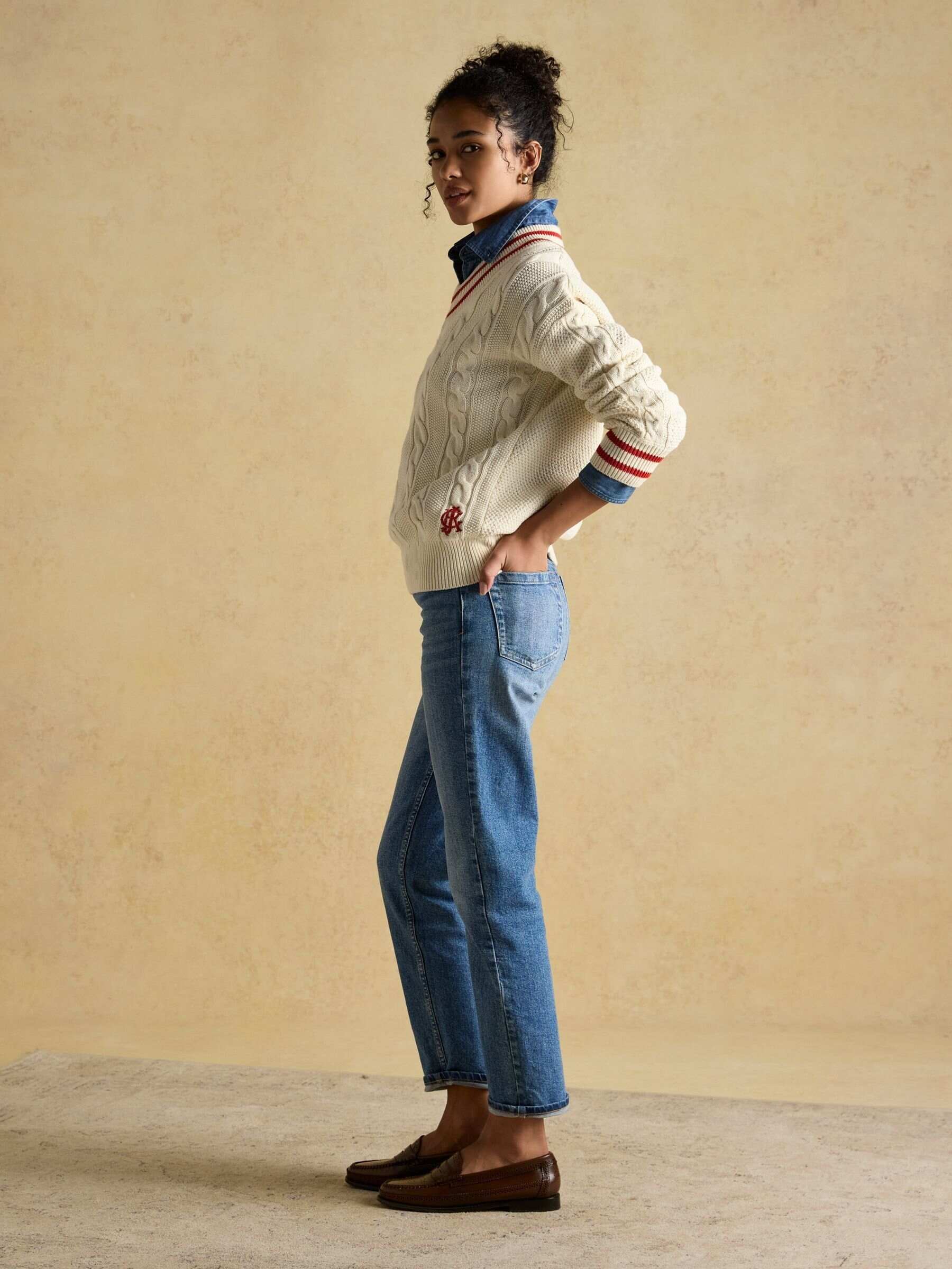Dibbly Cream Cotton Cable Knit Cricket Jumper