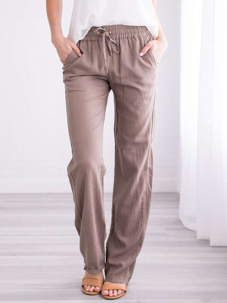 Solid Color Loose Drawcord Casual Wide Leg Pants