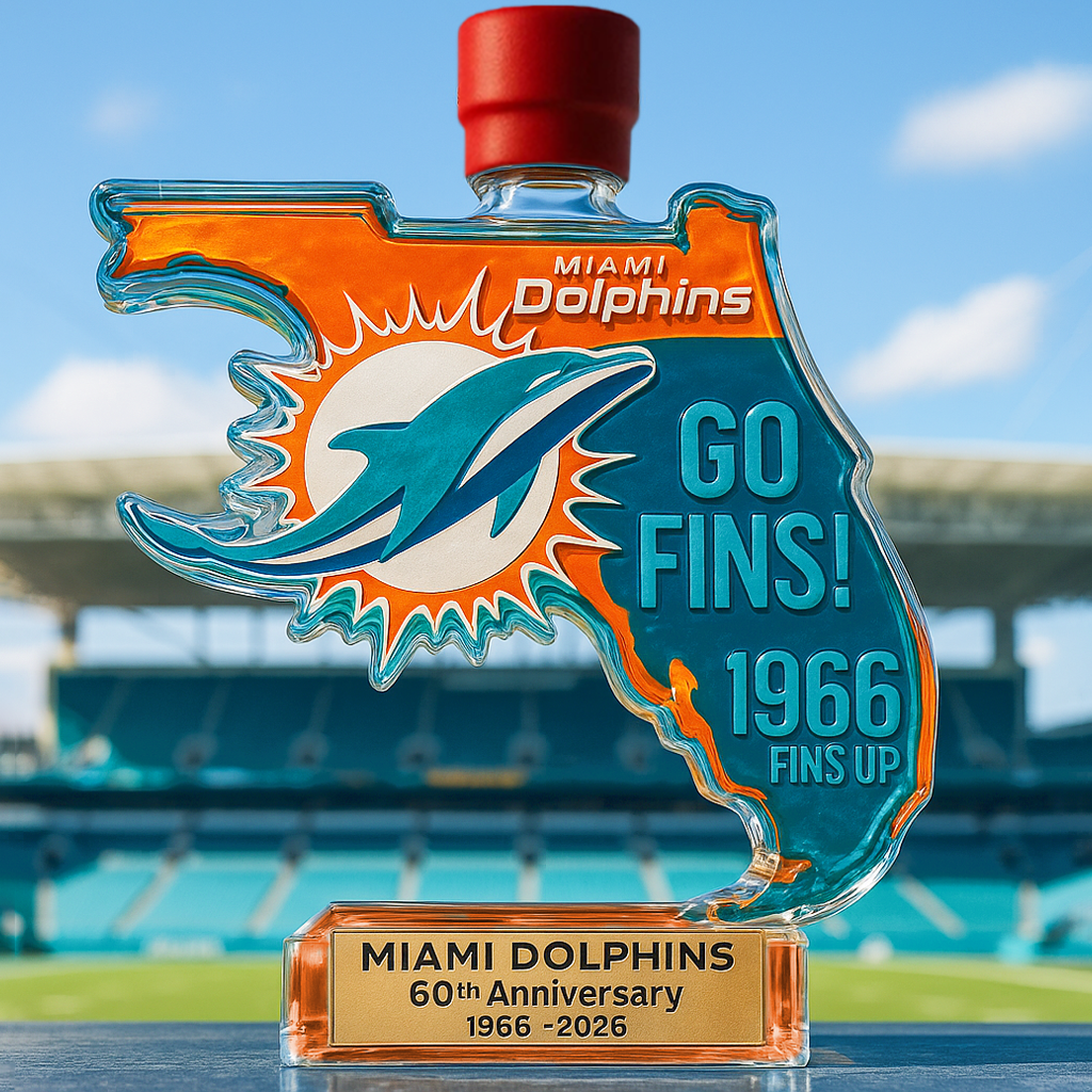 Miami Dolphins State Map Whiskey Bottle
