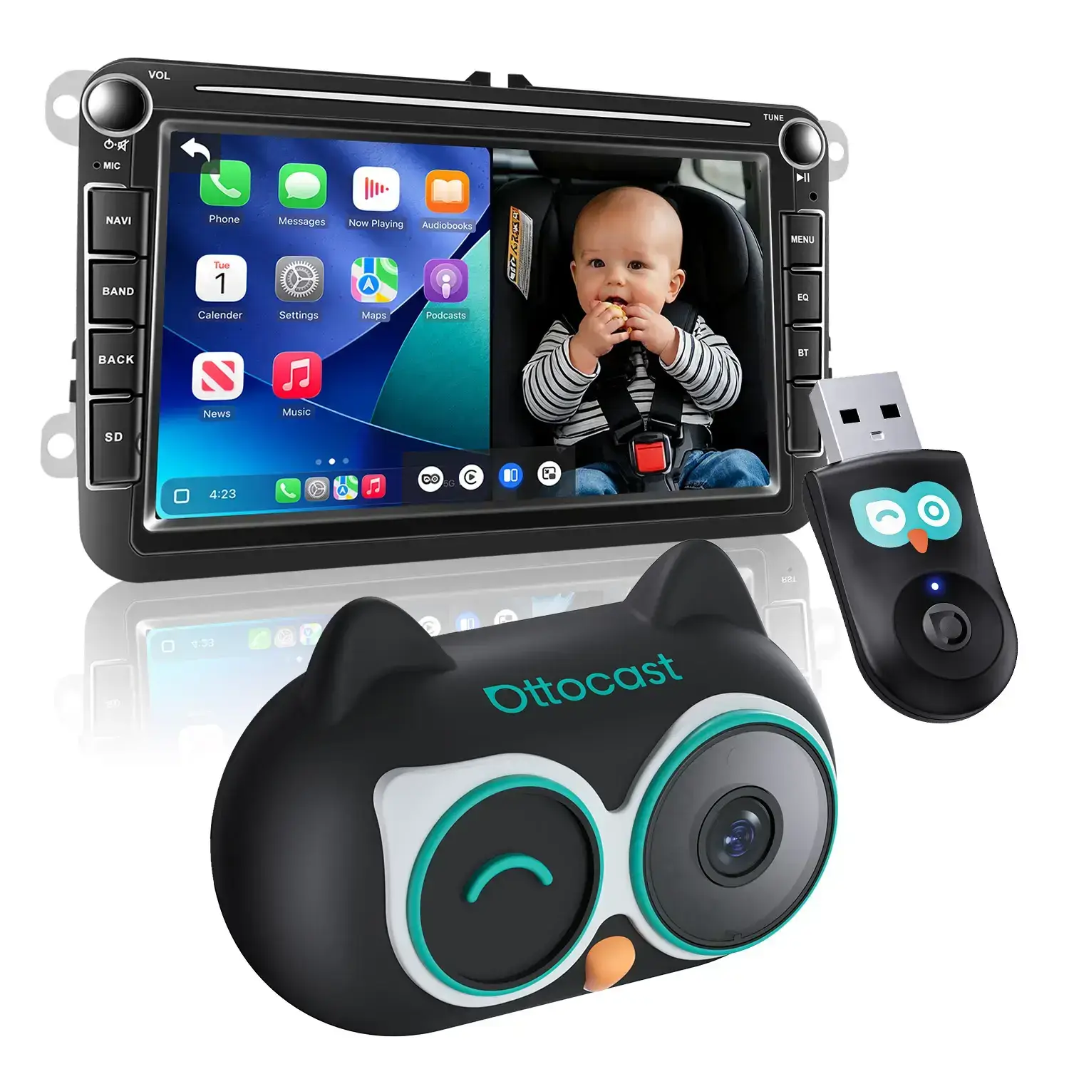 Baby Car Camera &Wireless CarPlay Adapter,1080P HD Rear Seat Monitor Display on Car Screen,150°Wide Angle No-Glow Night View, Safety for Kids & Infants