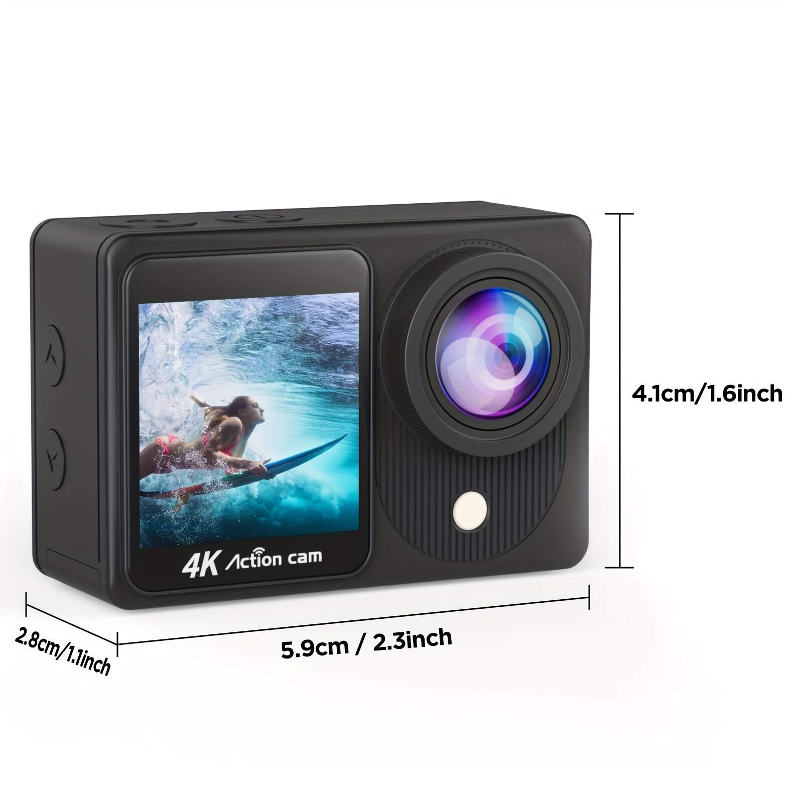 Yolansin 4K Action Camera Touch Screen - Dual Screen Ultra HD EIS WiFi Sports Camera, 1574.8inchUnderwater Camera 170° Wide Angle Video Camera 20MP Waterproof Helmet Camera With Remote Control And 2 Batteries