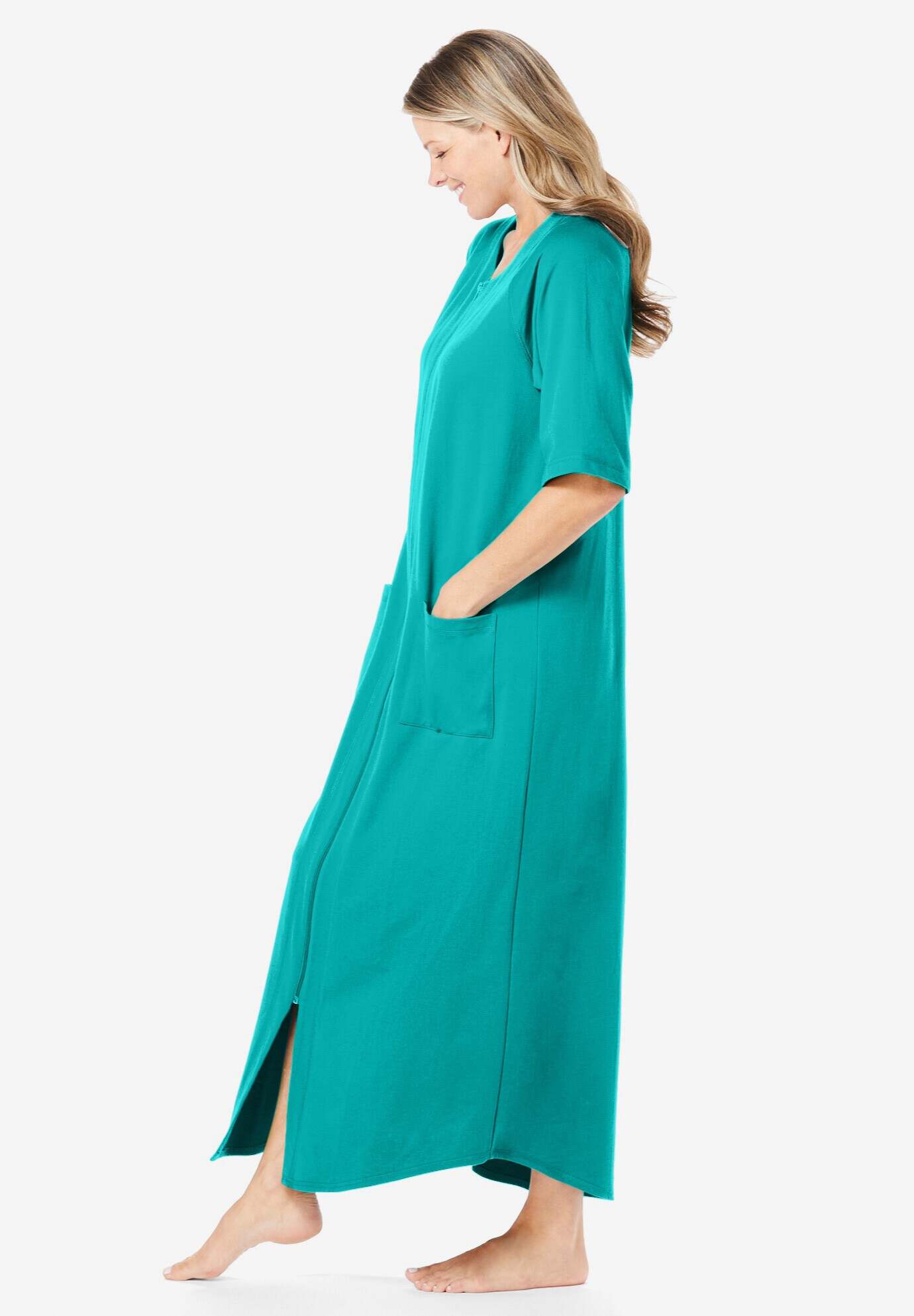 Long French Terry Zip-Front Robe