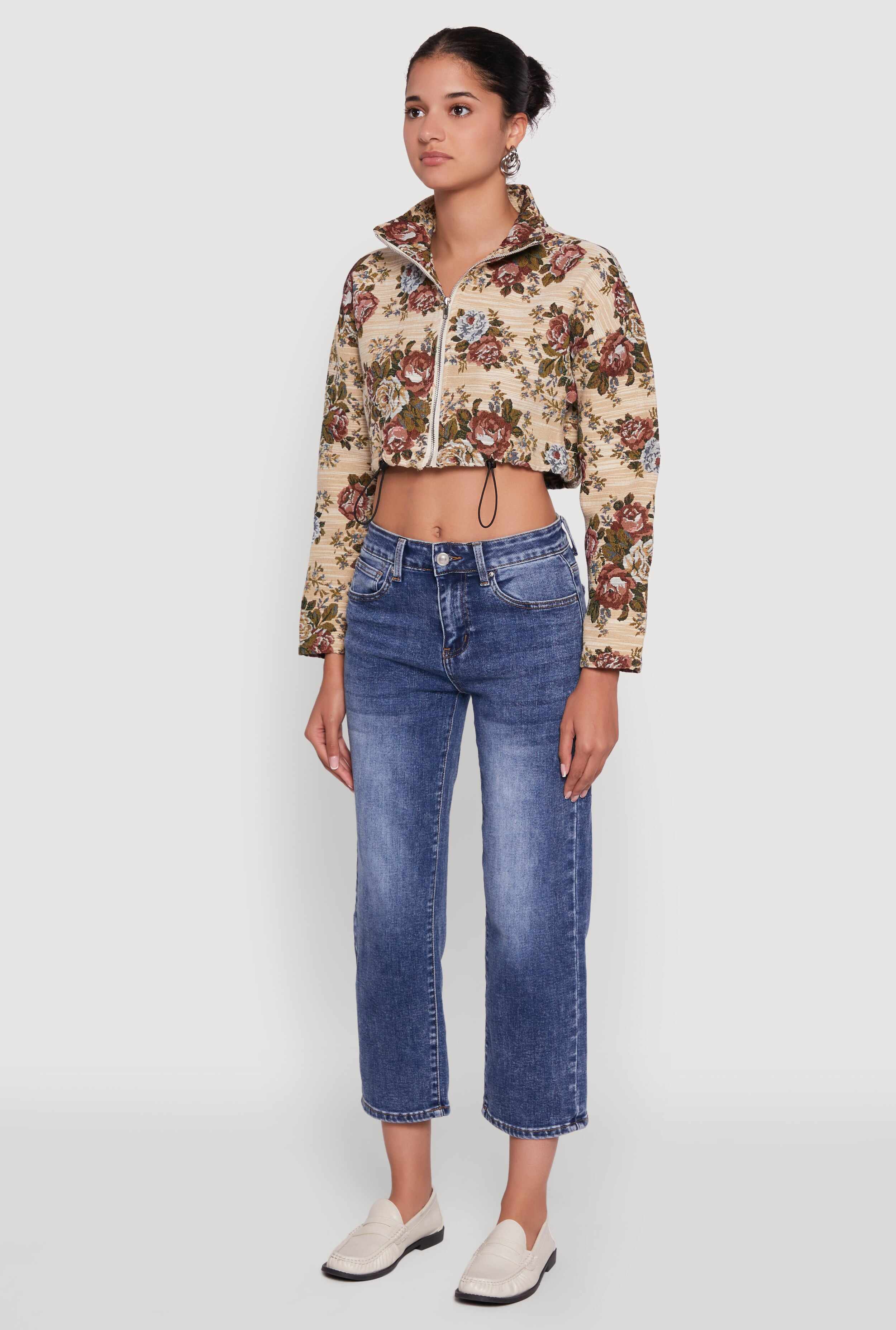 Daisy Patterned Jacquard Cropped Jacket