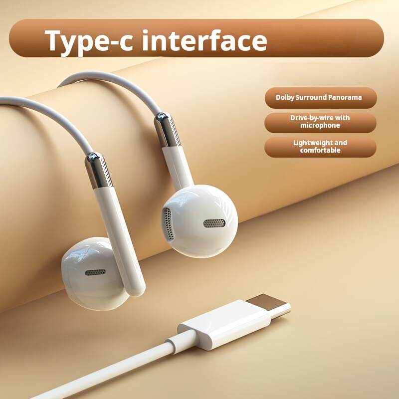 Half In-Ear Wired Headphones with Microphone for Calls, Suitable for Most 3.5mm Round Jacks, Type-C Digital Jack Wired Headphones for Gaming, Live Streaming, Karaoke, Sports Running Jumping Rope